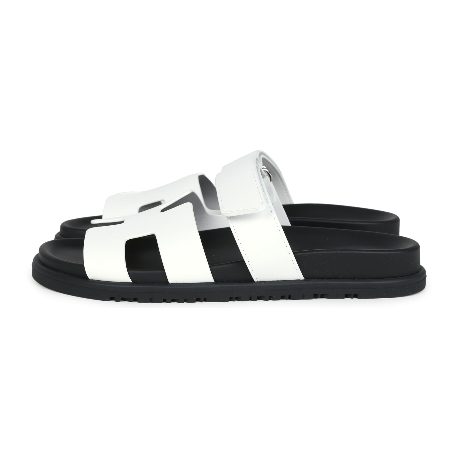 Hermes Chypre Sandals White Calfskin Palladium Hardware 38 EU