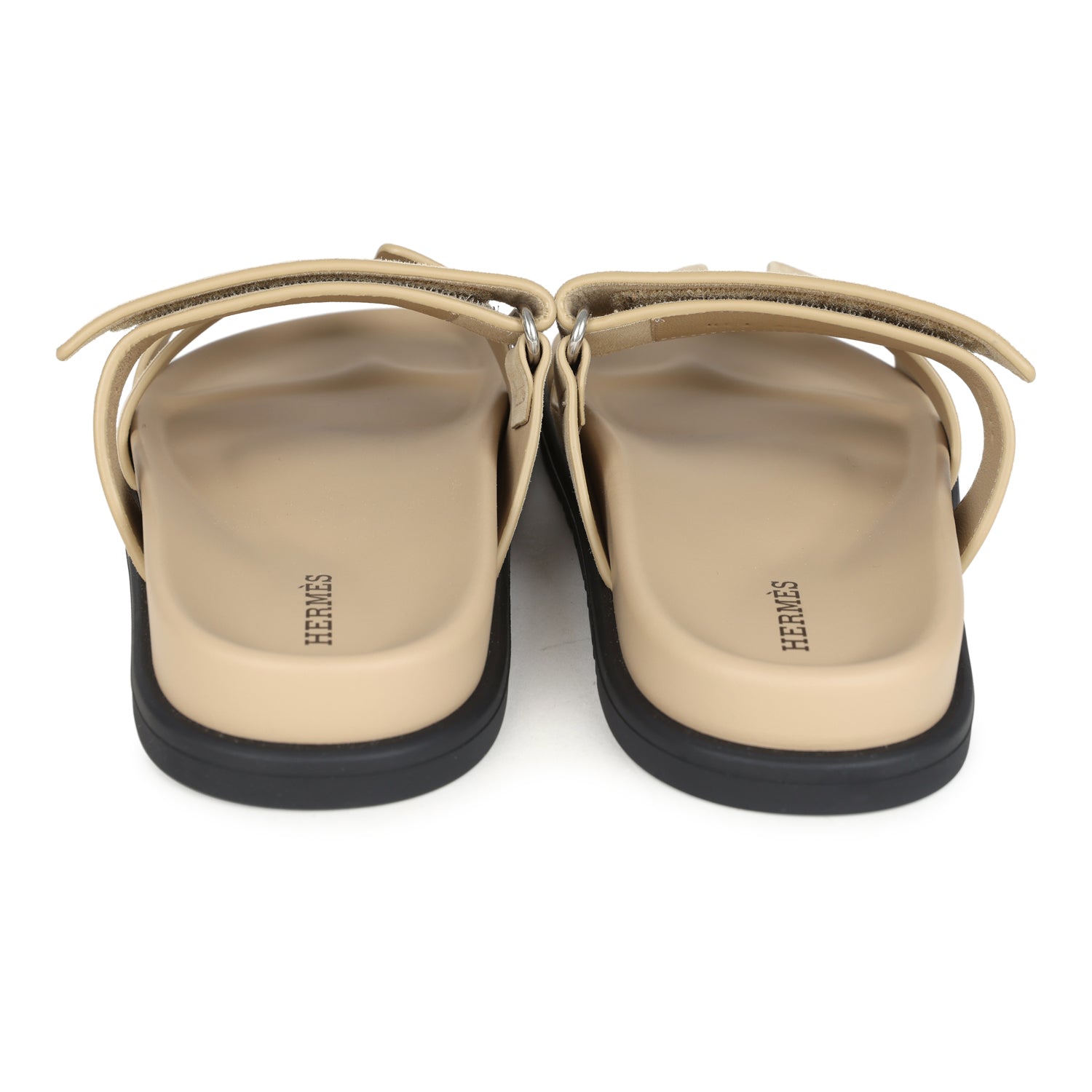 Hermes Chypre Techno Sandals Beige Lin Suede Palladium Hardware 35 EU