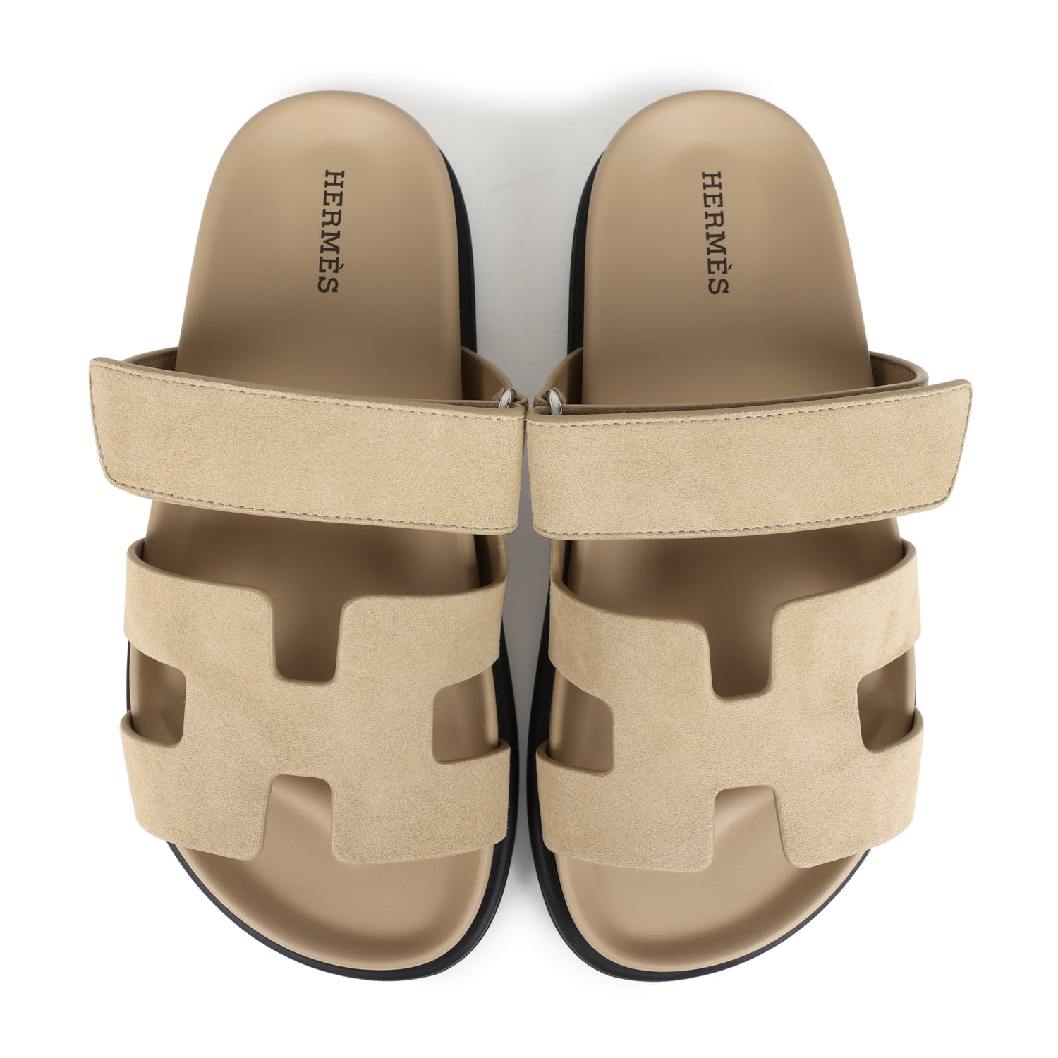 Hermes Chypre Techno Sandals Beige Lin Suede Palladium Hardware 35 EU