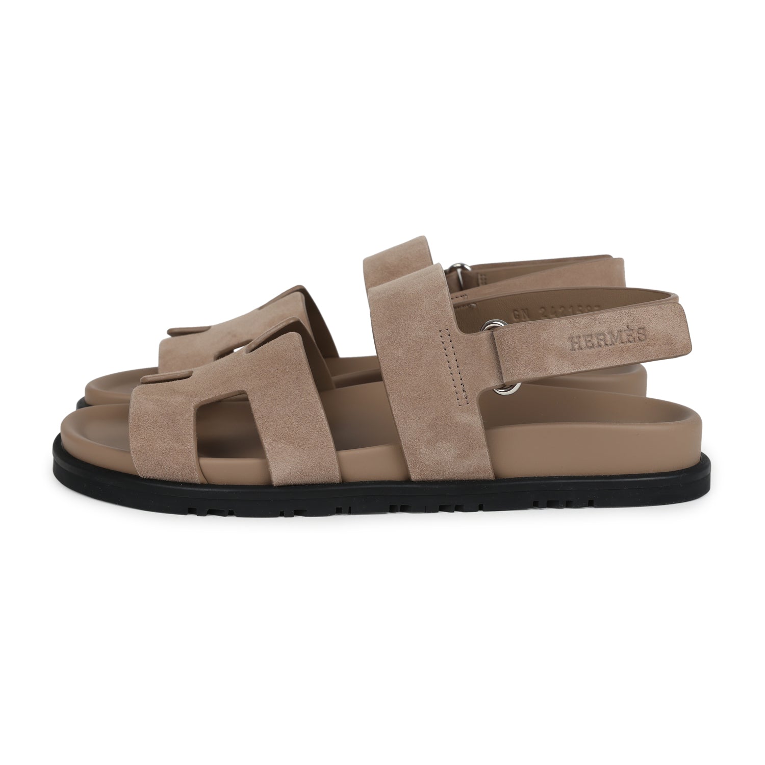 Hermes Chypre Genius Sandals Beige Lin Suede Palladium Hardware 38 EU