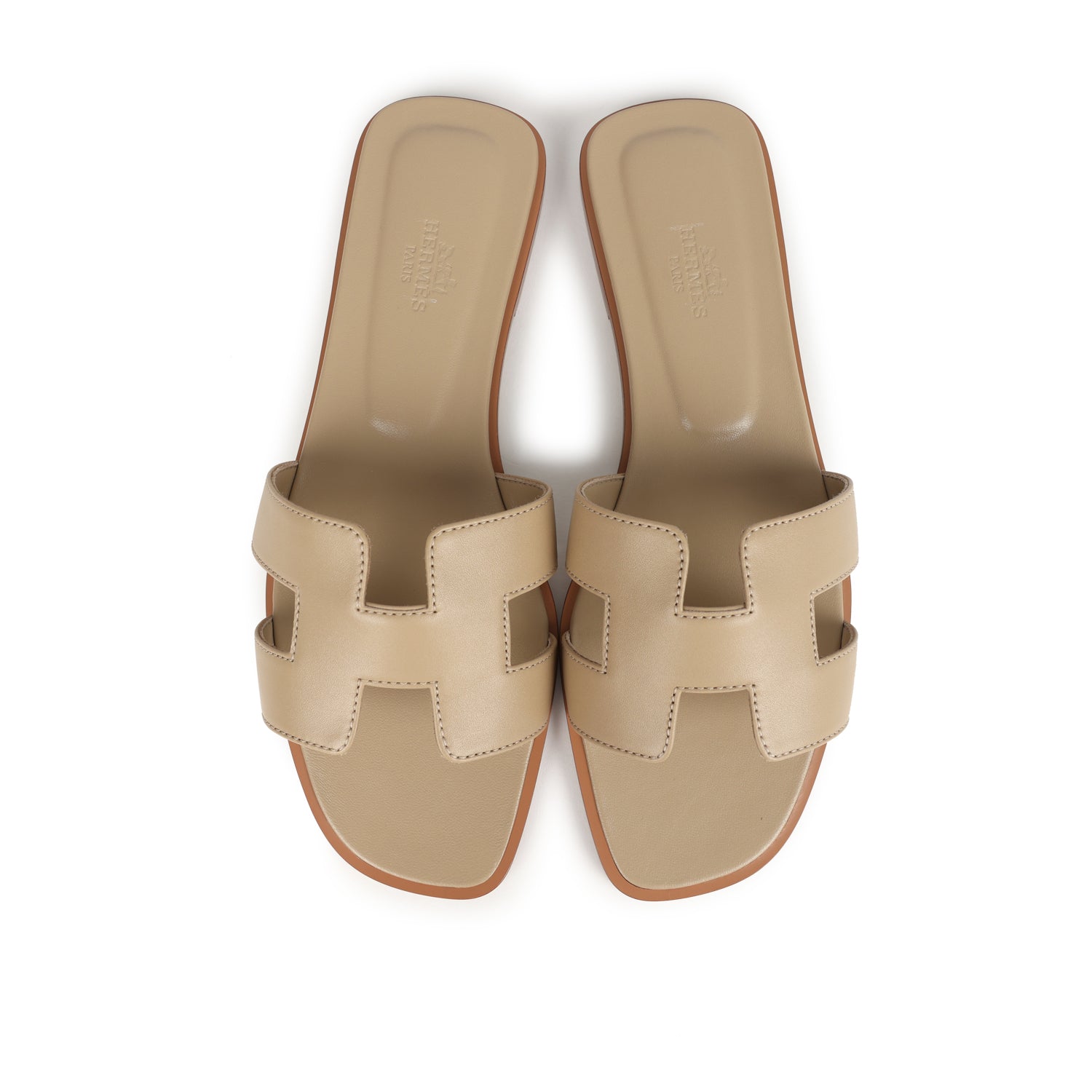 Hermes Oran Sandals Beige Lin Calfskin 38.5 EU