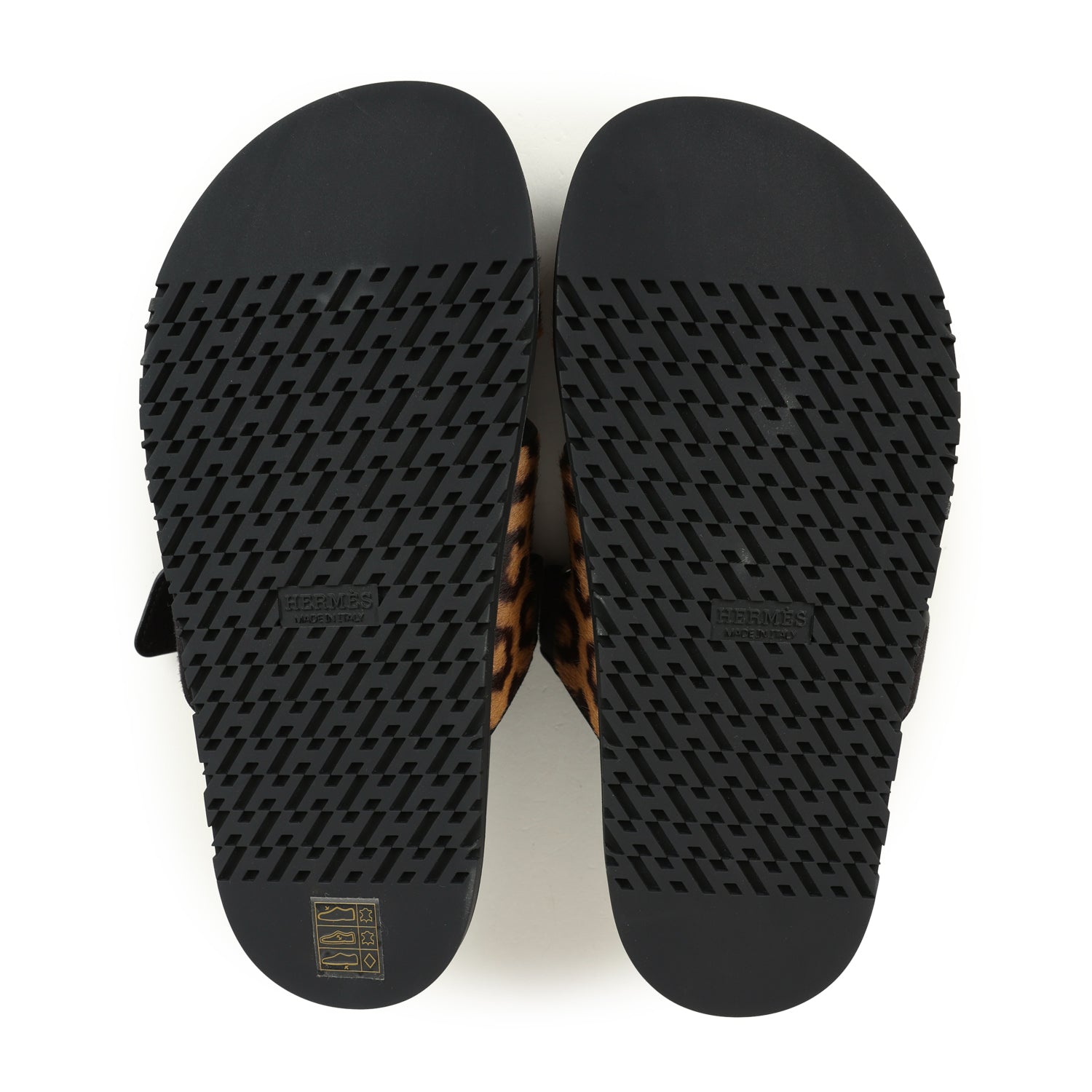Hermes Leopard Print Chypre Techno Sandals Gold & Black Moire, Calfskin & Suede Palladium Hardware 37 EU