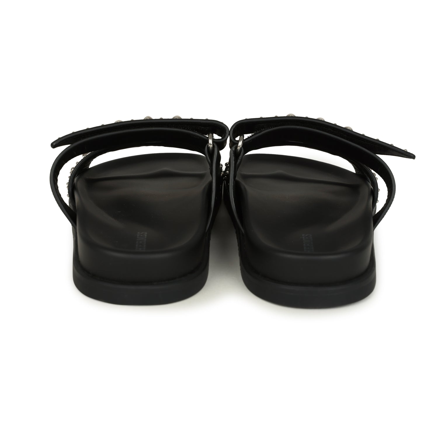Hermes Chypre Techno Sandals Black Studded Calfskin Palladium Hardware 38 EU