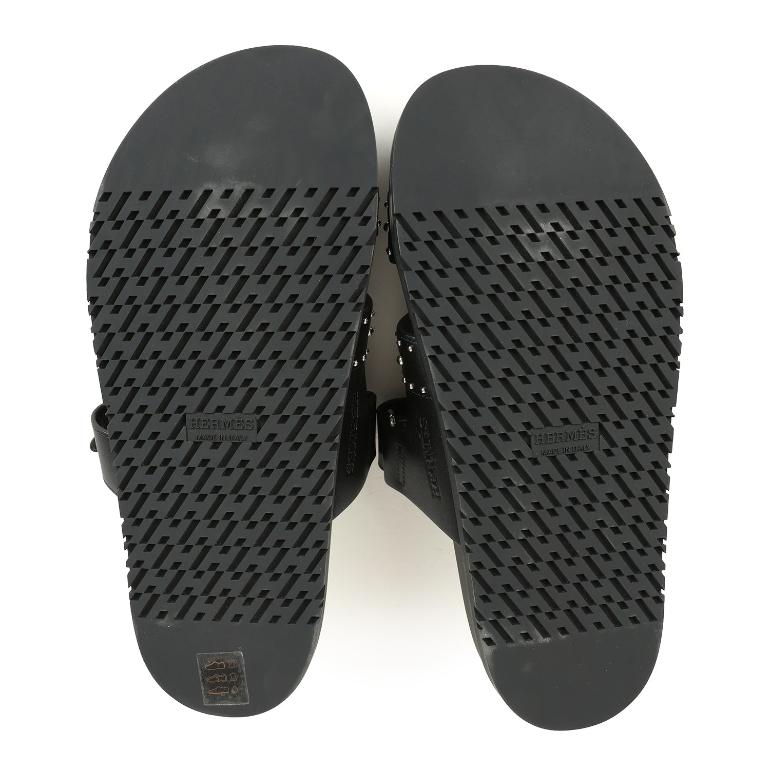 Hermes Chypre Techno Sandals Black Studded Calfskin Palladium Hardware 38 EU