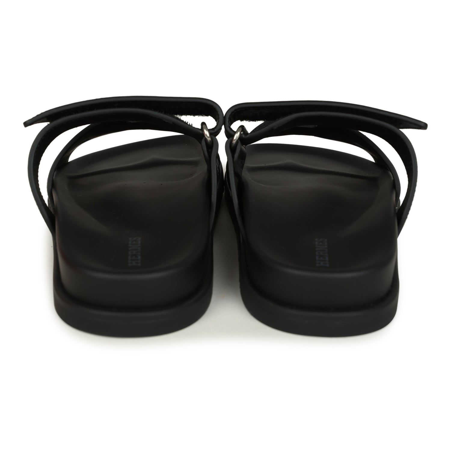 Hermes Embroidered Chypre Techno Sandals Black Calfskin Palladium Hardware 36 EU