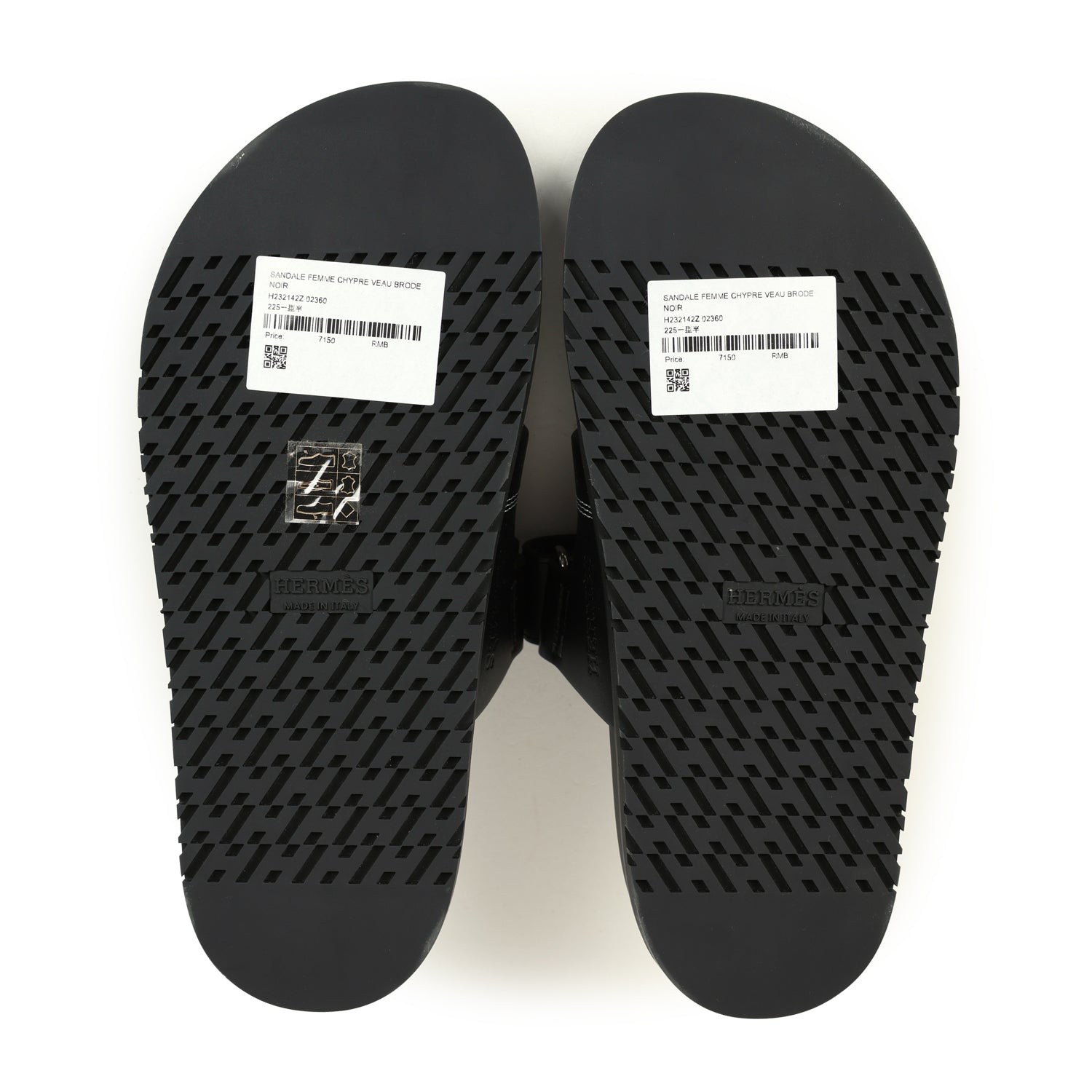 Hermes Embroidered Chypre Techno Sandals Black Calfskin Palladium Hardware 36 EU