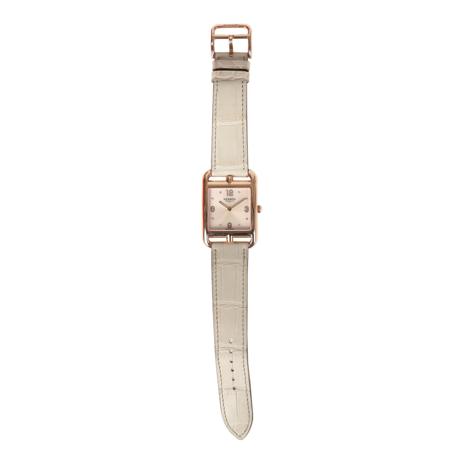 Pre-owned Hermes HSS Special Order Cape Cod Watch Beton Matte Alligator/Rose Gold
