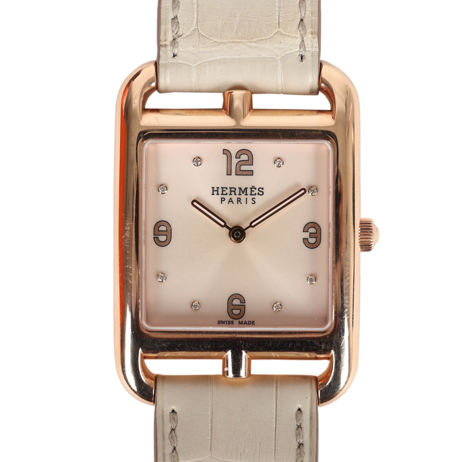 Pre-owned Hermes HSS Special Order Cape Cod Watch Beton Matte Alligator/Rose Gold
