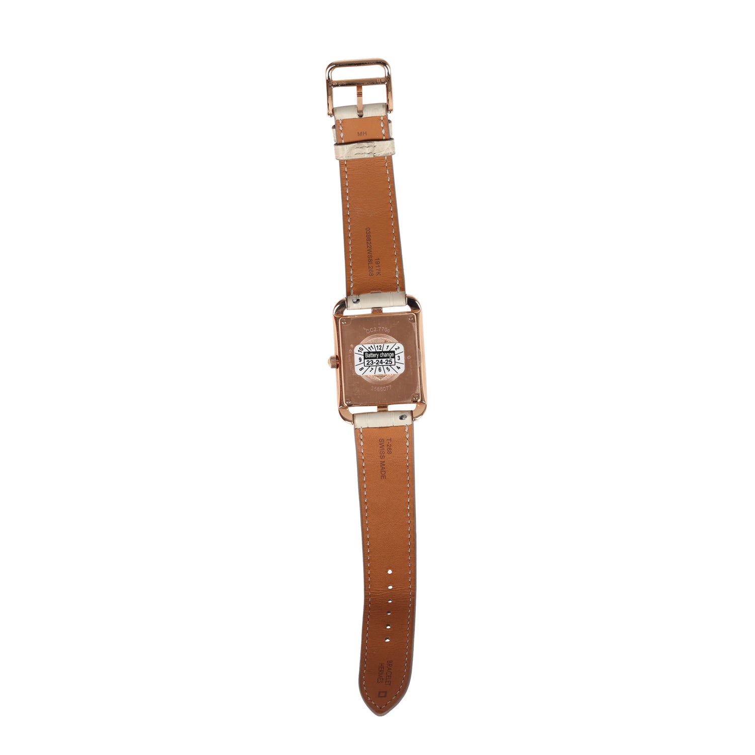 Pre-owned Hermes HSS Special Order Cape Cod Watch Beton Matte Alligator/Rose Gold