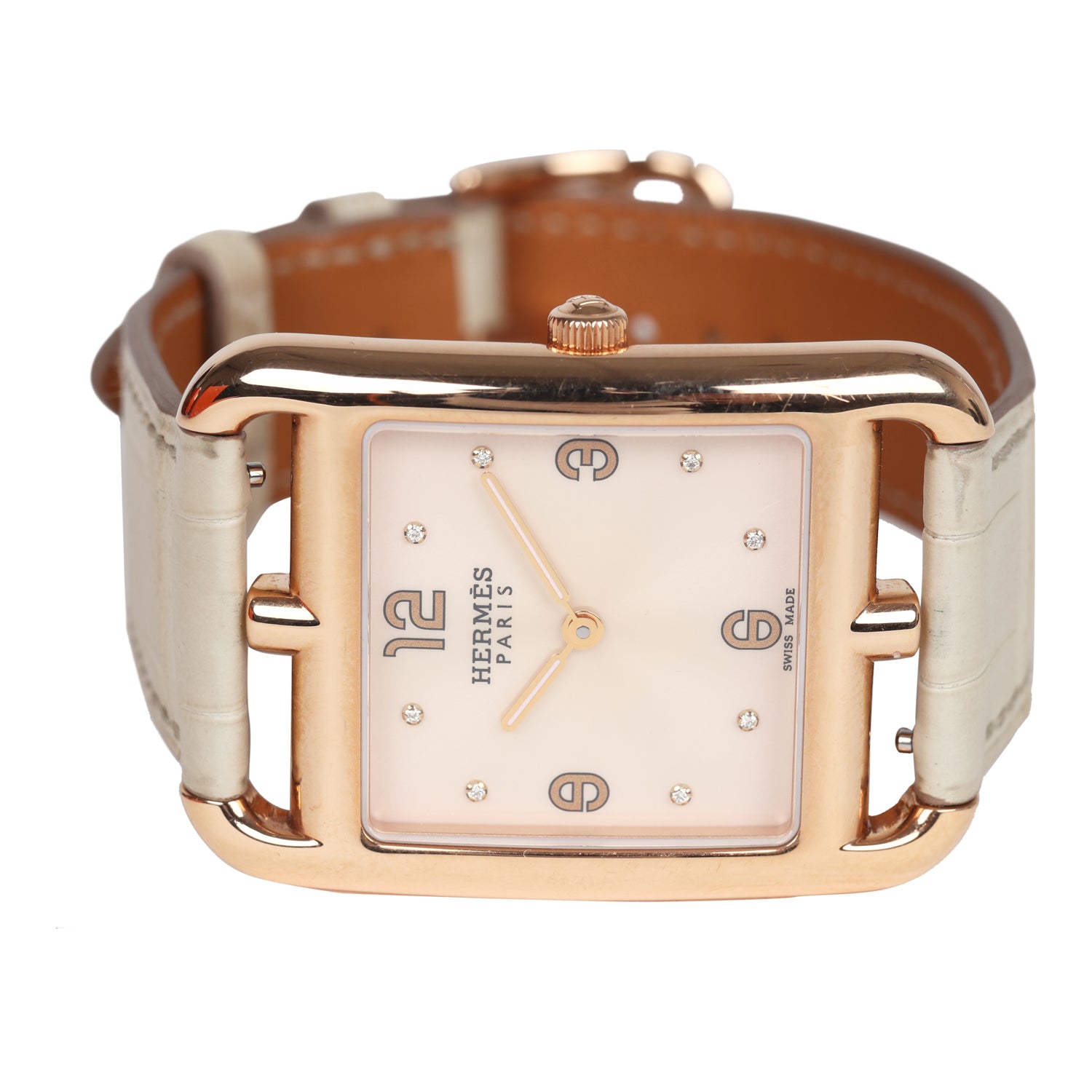 Pre-owned Hermes HSS Special Order Cape Cod Watch Beton Matte Alligator/Rose Gold