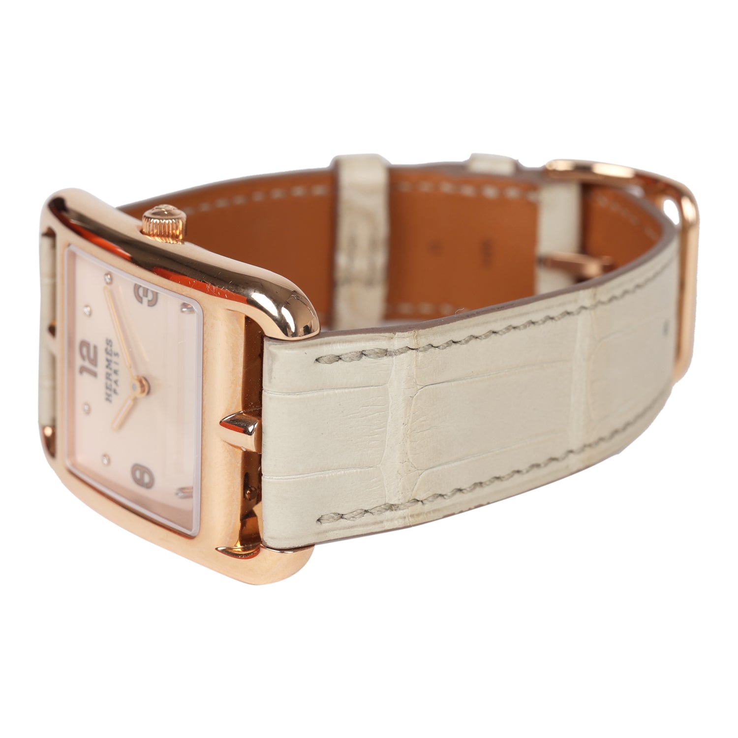 Pre-owned Hermes HSS Special Order Cape Cod Watch Beton Matte Alligator/Rose Gold