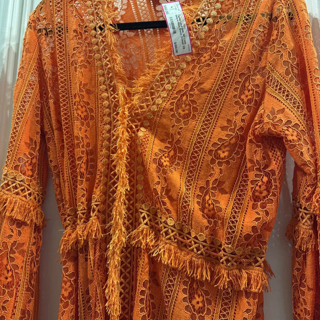 Lace Side Slit Long Sleeve Maxi Dress