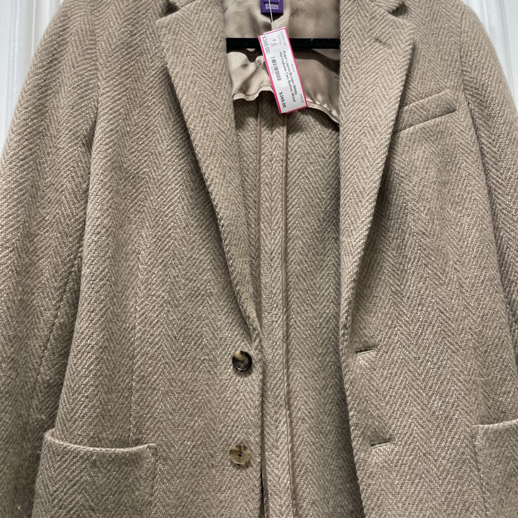 Brown White Harringbone Two Button Wool Blend