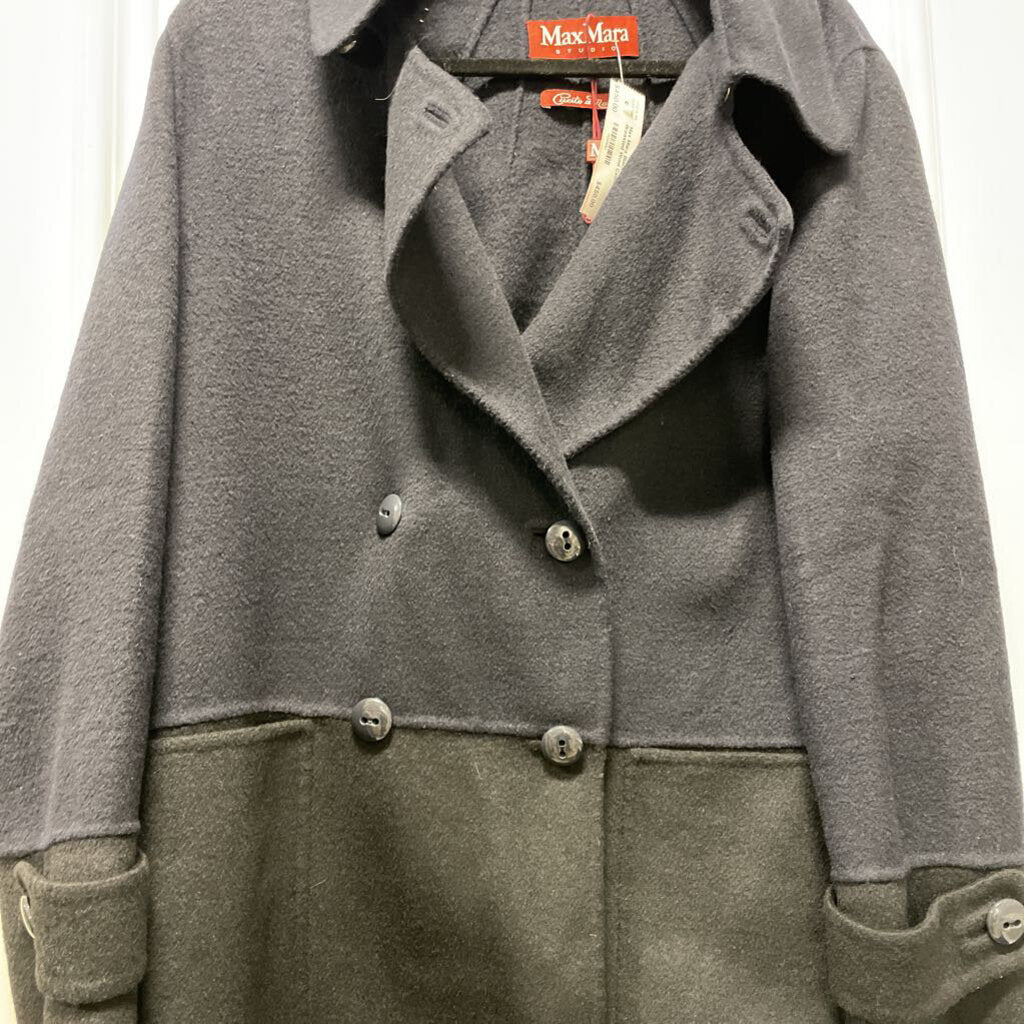 Black Double Breasted Wool Cashmere Blend Pea Coat