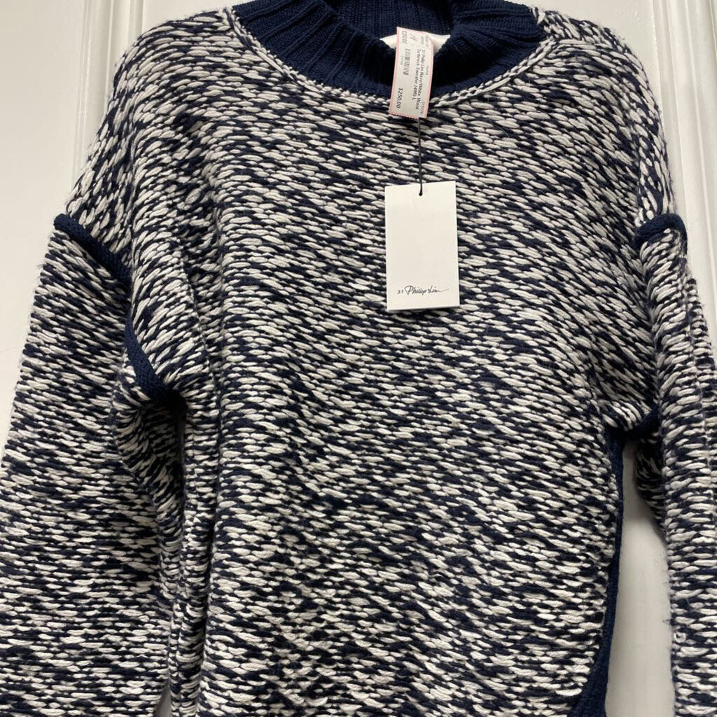 Navy/White Wool Turtleneck Sweater (495)