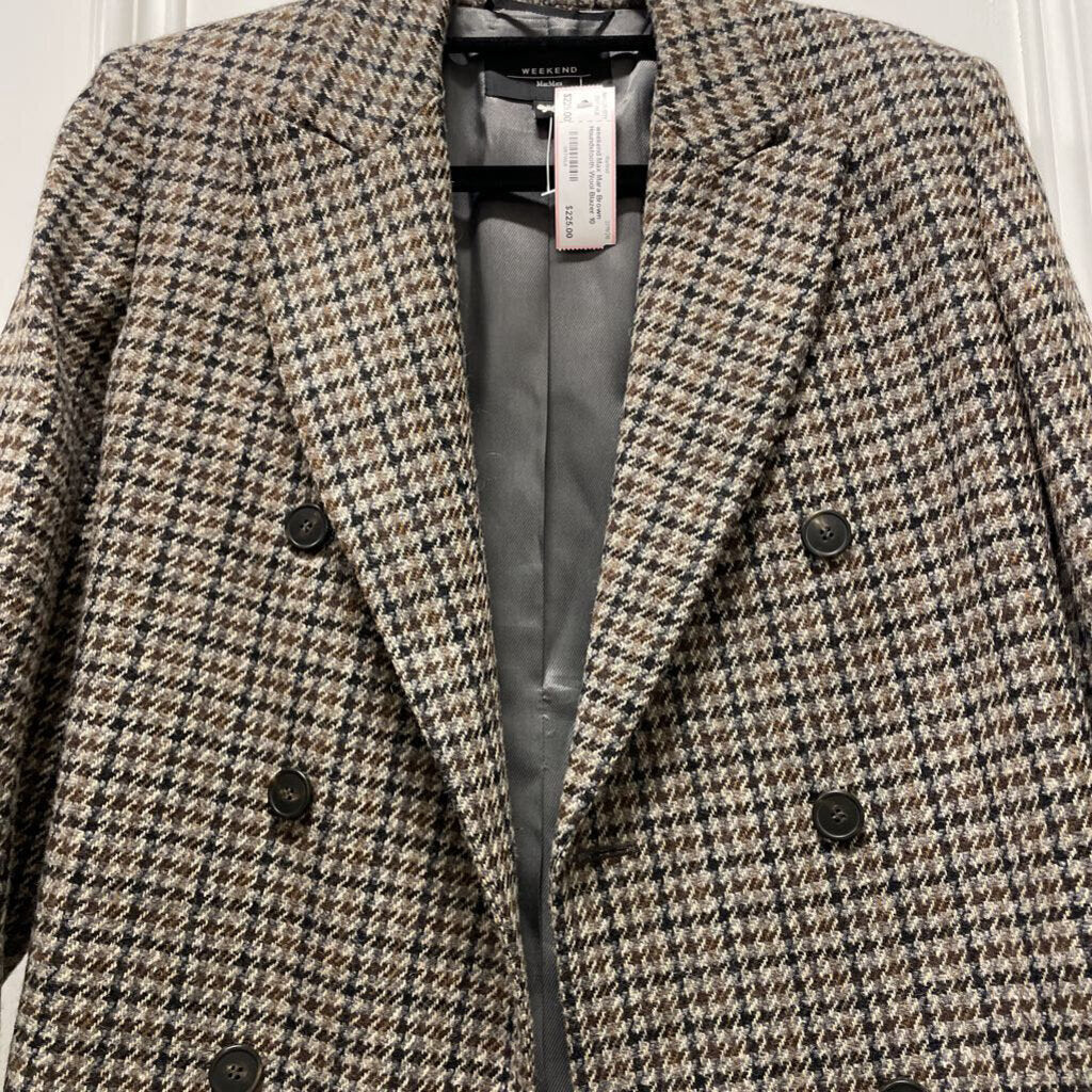 Brown Houndstooth Wool Blazer