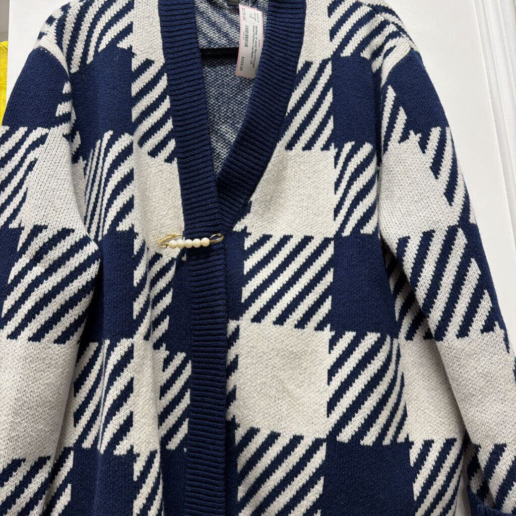 Navy/Cream Wool Pattern Cardigan