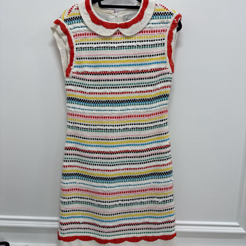 S/S2008 Runway Cotton Blend Sequin / Ribbon Stripe Dress (As Is: Staining at Arm Holes)