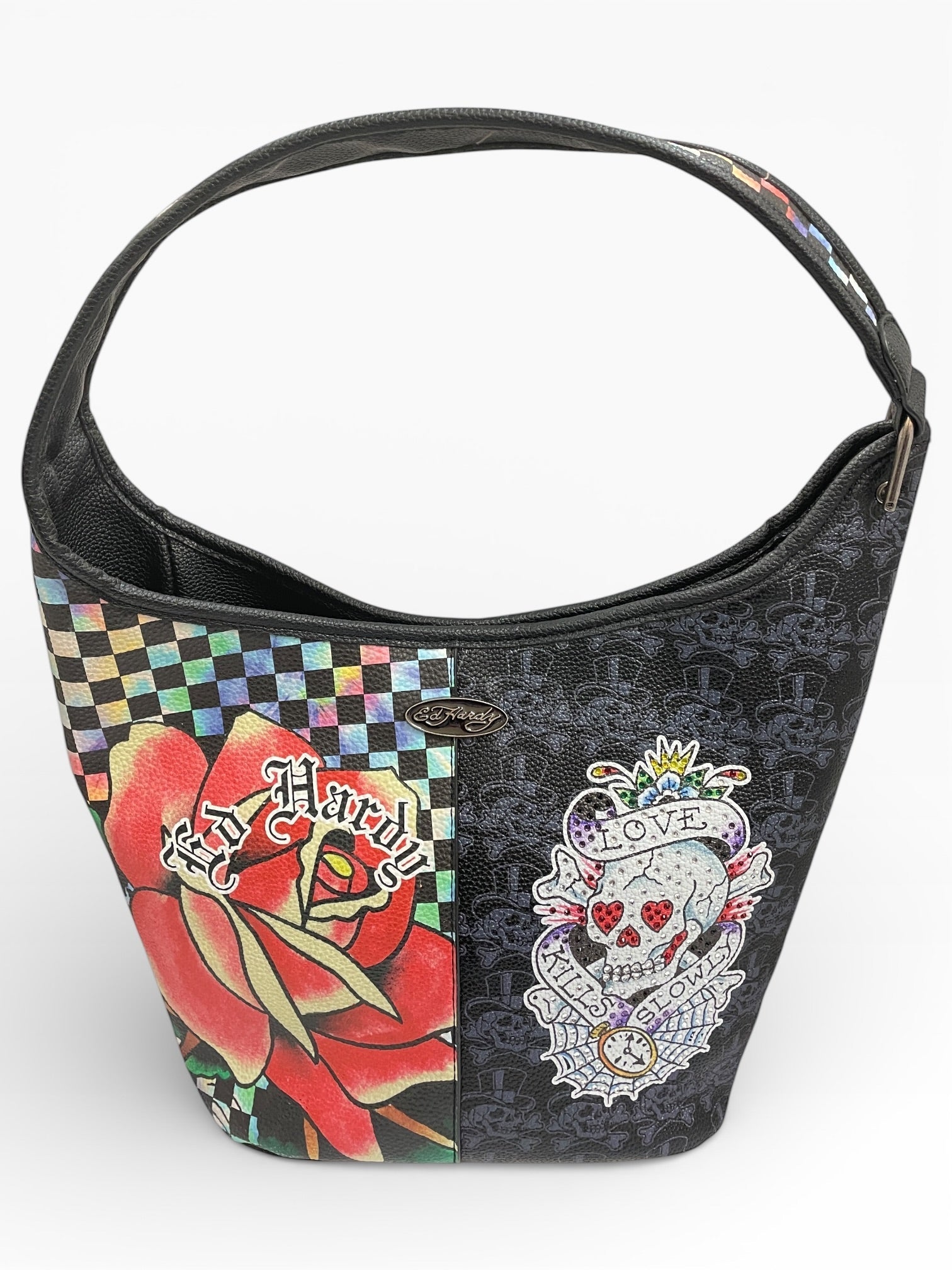 Handbag By Ed Hardy In Black & Red, Size:Medium