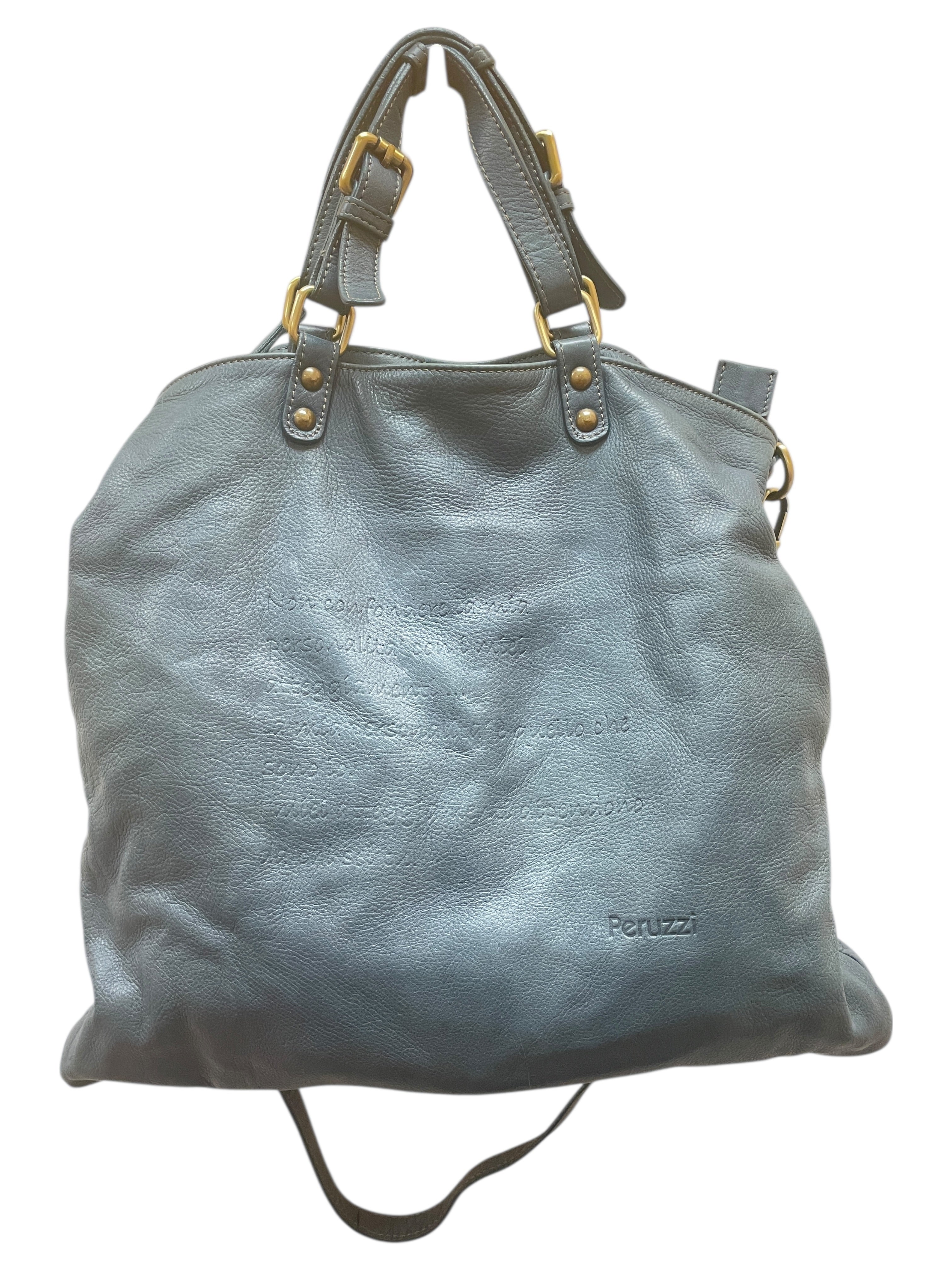 Handbag Leather By PERUZZI In Blue, Size:Large