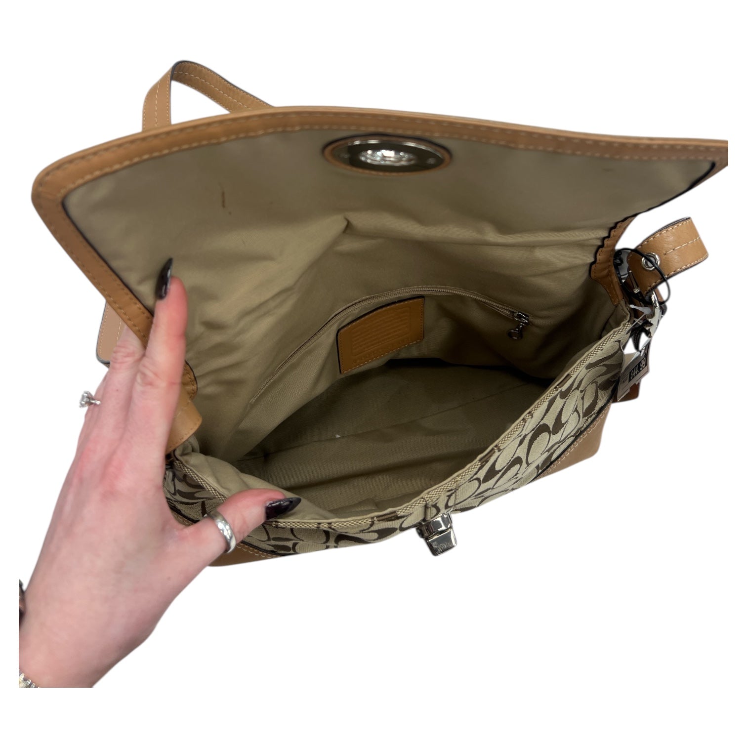 Crossbody Designer By Coach In Tan, Size:Medium