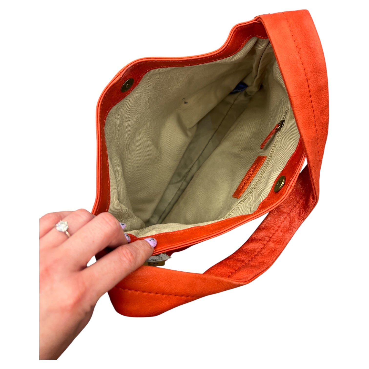 Handbag Leather By American In Orange, Size:Medium