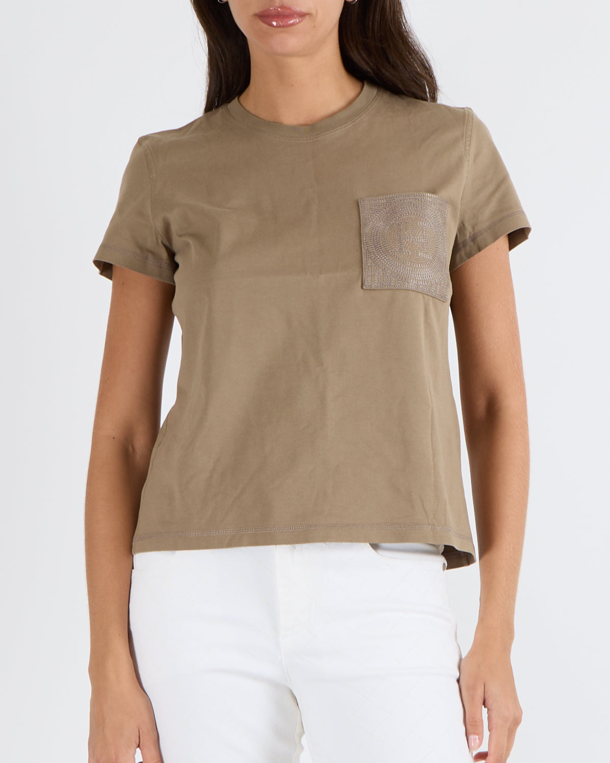 Hermès Brown Short-Sleeved T-Shirt with Front Pocket Detail with Embroidered Logo Size FR 38 (UK 10) RRP £530