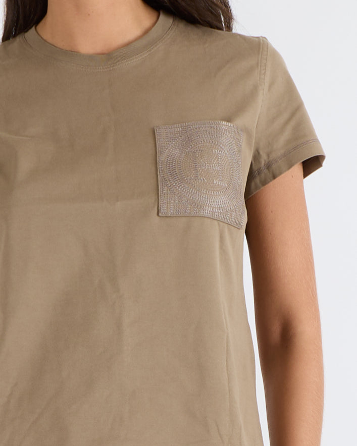 Hermès Brown Short-Sleeved T-Shirt with Front Pocket Detail with Embroidered Logo Size FR 38 (UK 10) RRP £530