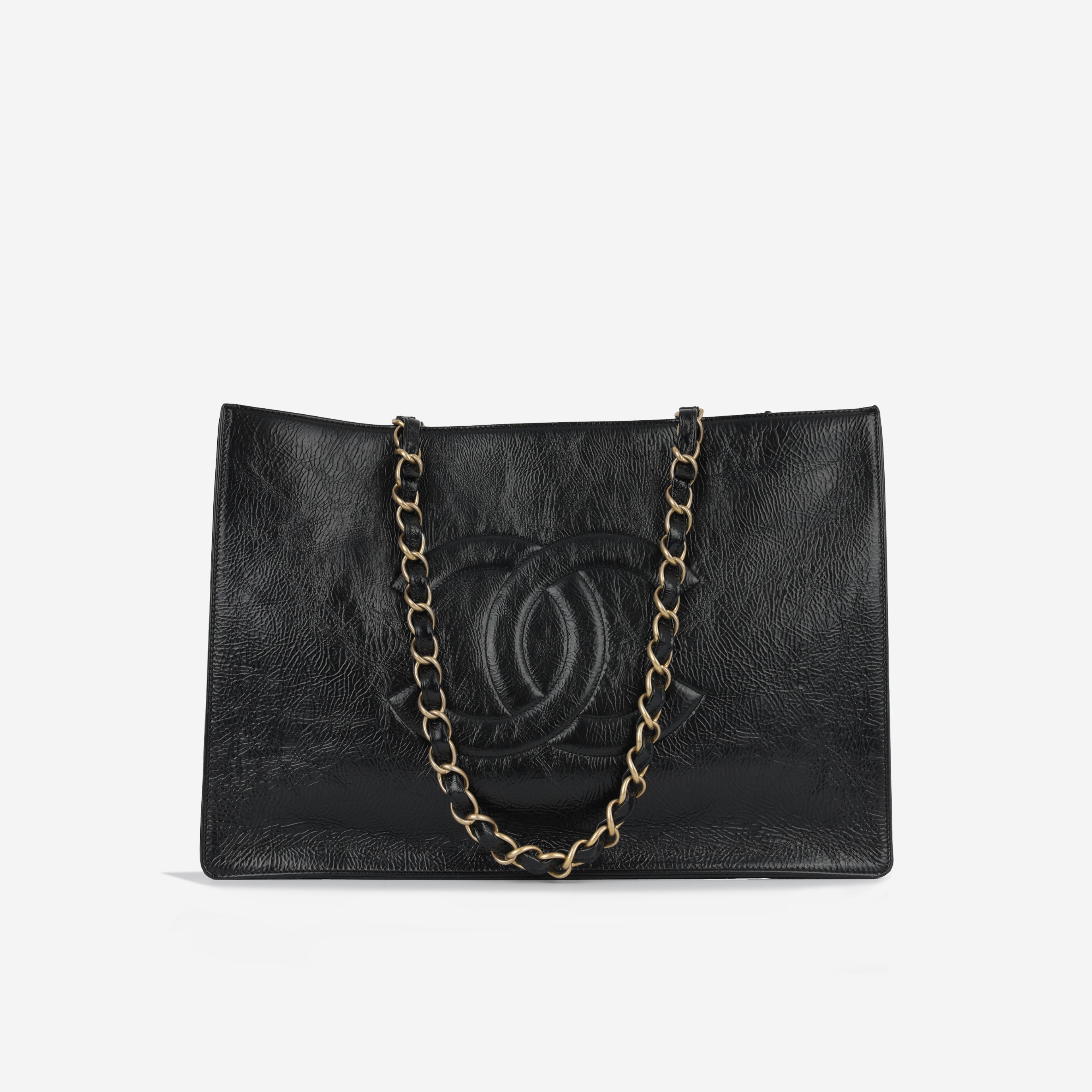 Chanel CC Shopping Tote - Black Glazed Calfskin | Gold Hardware