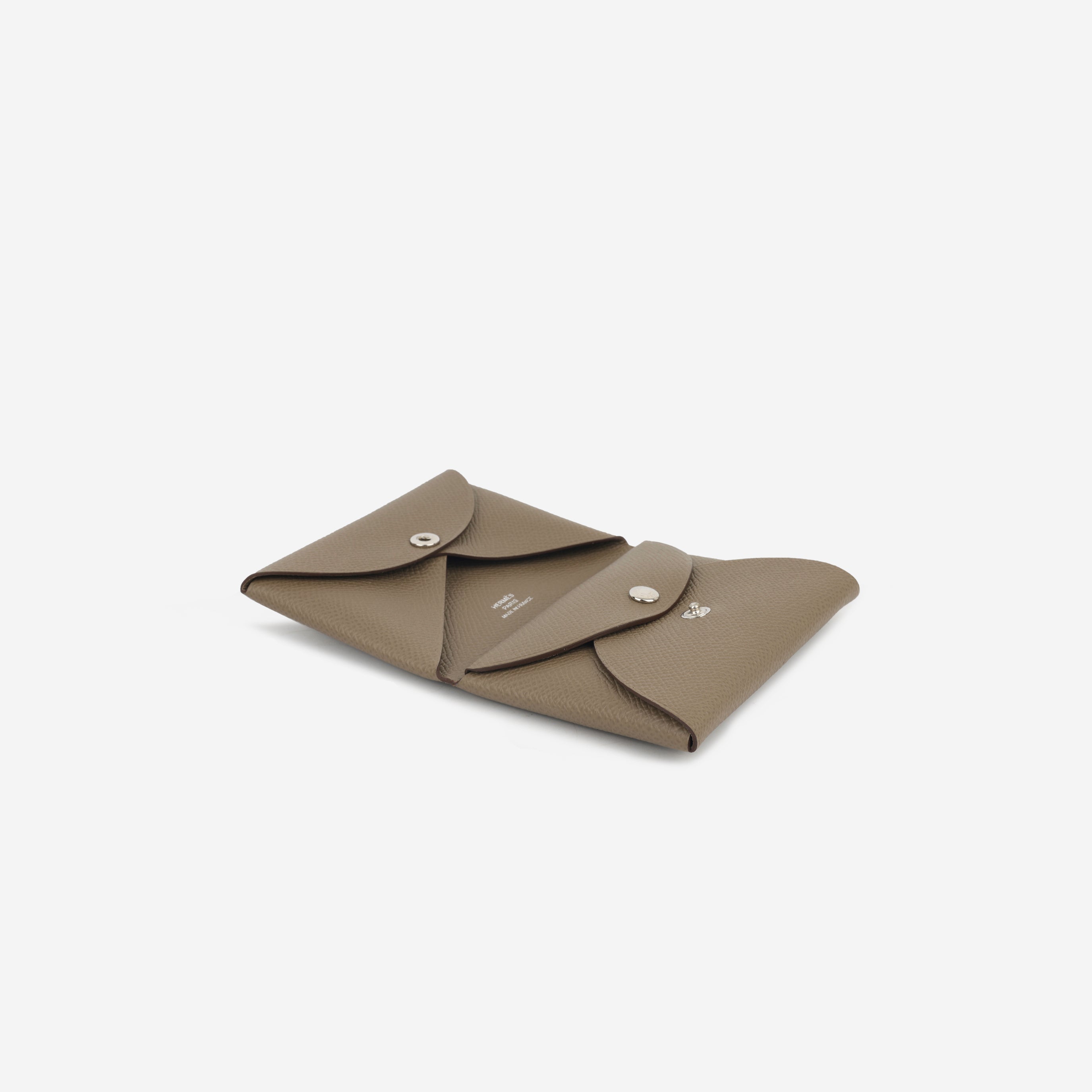 Hermès Calvi Card Holder Duo - Etoupe Epsom | Palladium Hardware