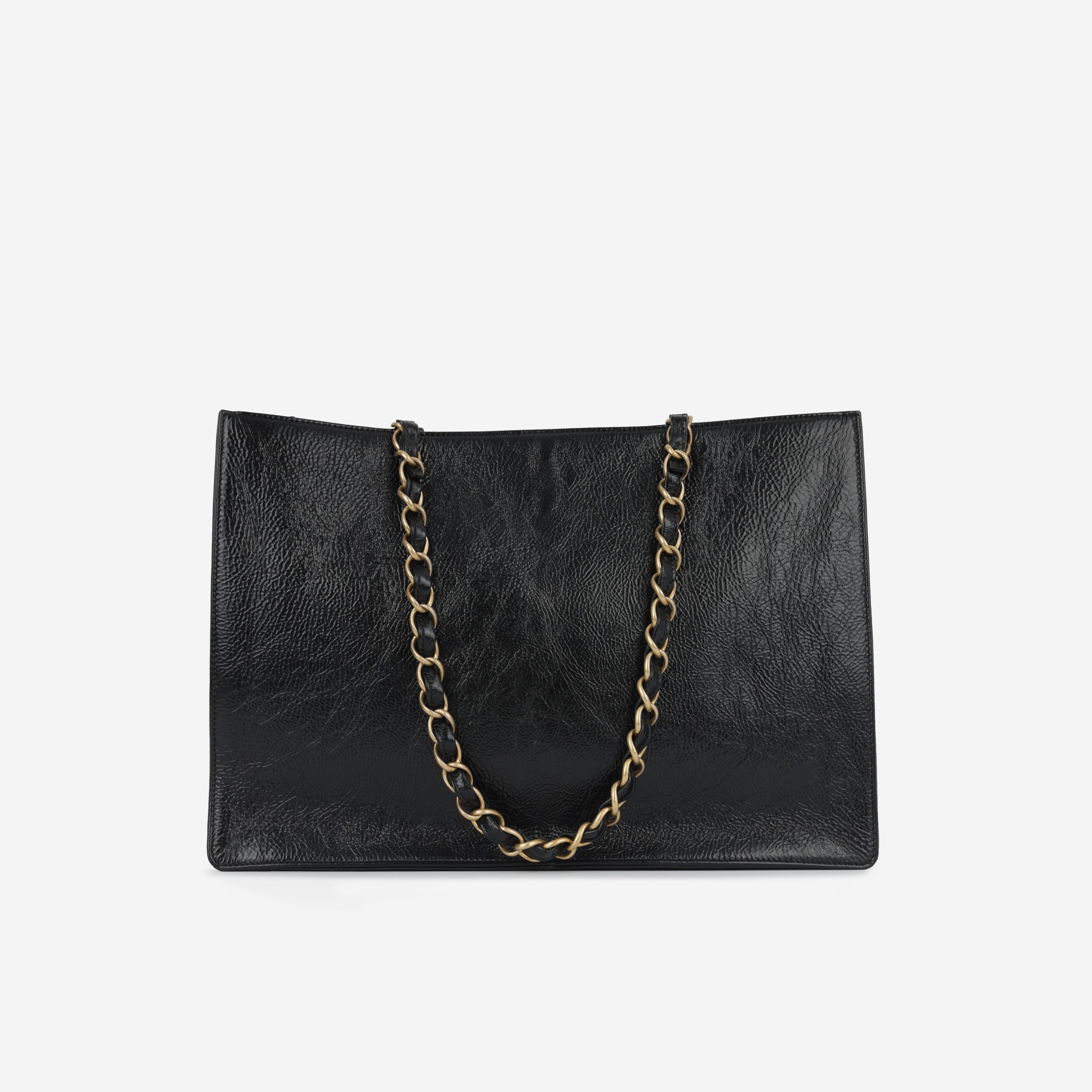 Chanel CC Shopping Tote - Black Glazed Calfskin | Gold Hardware
