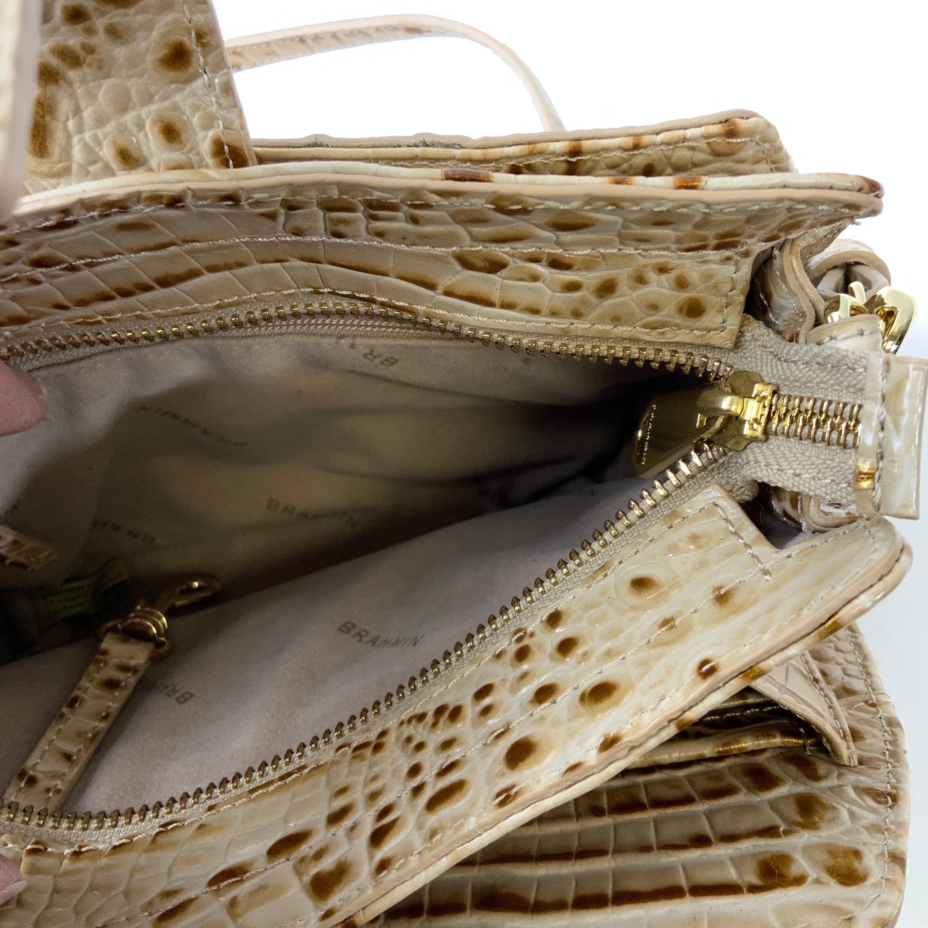 Crossbody Designer By Brahmin In Tan, Size:Small