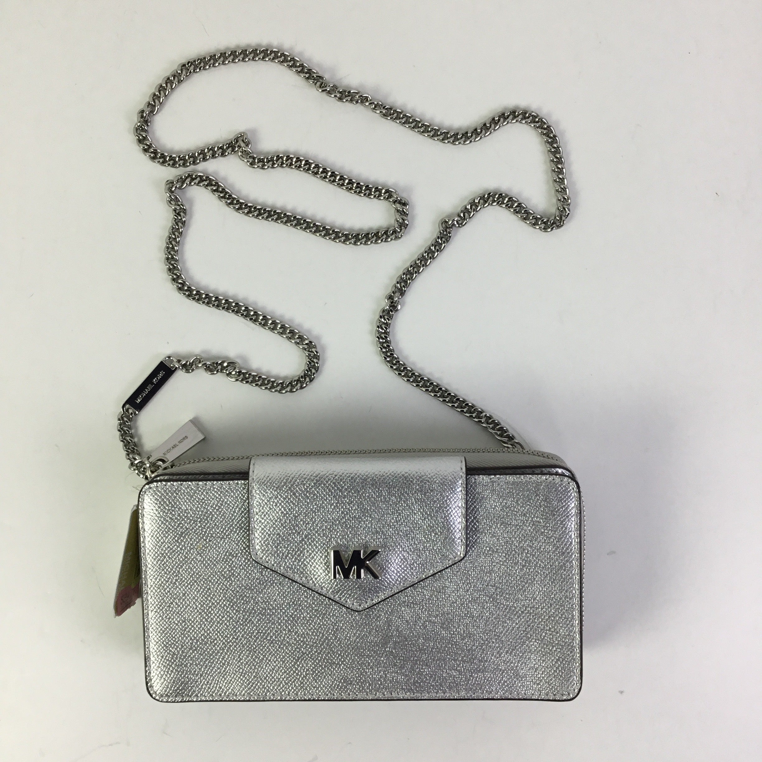 Crossbody Designer By Michael Kors In Silver, Size:Small