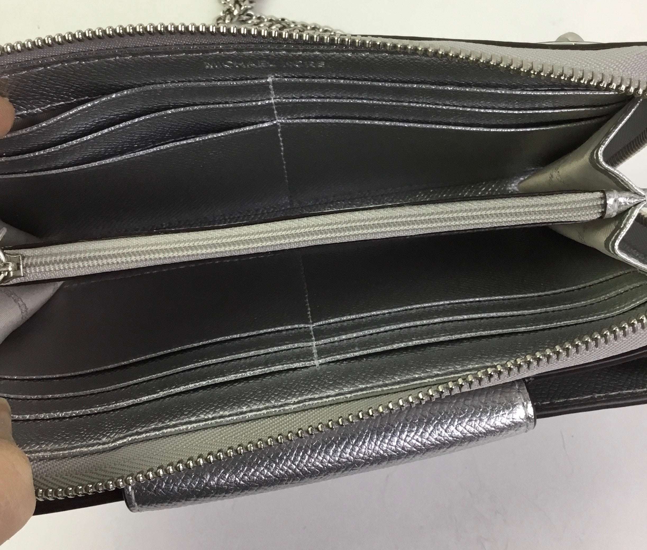 Crossbody Designer By Michael Kors In Silver, Size:Small