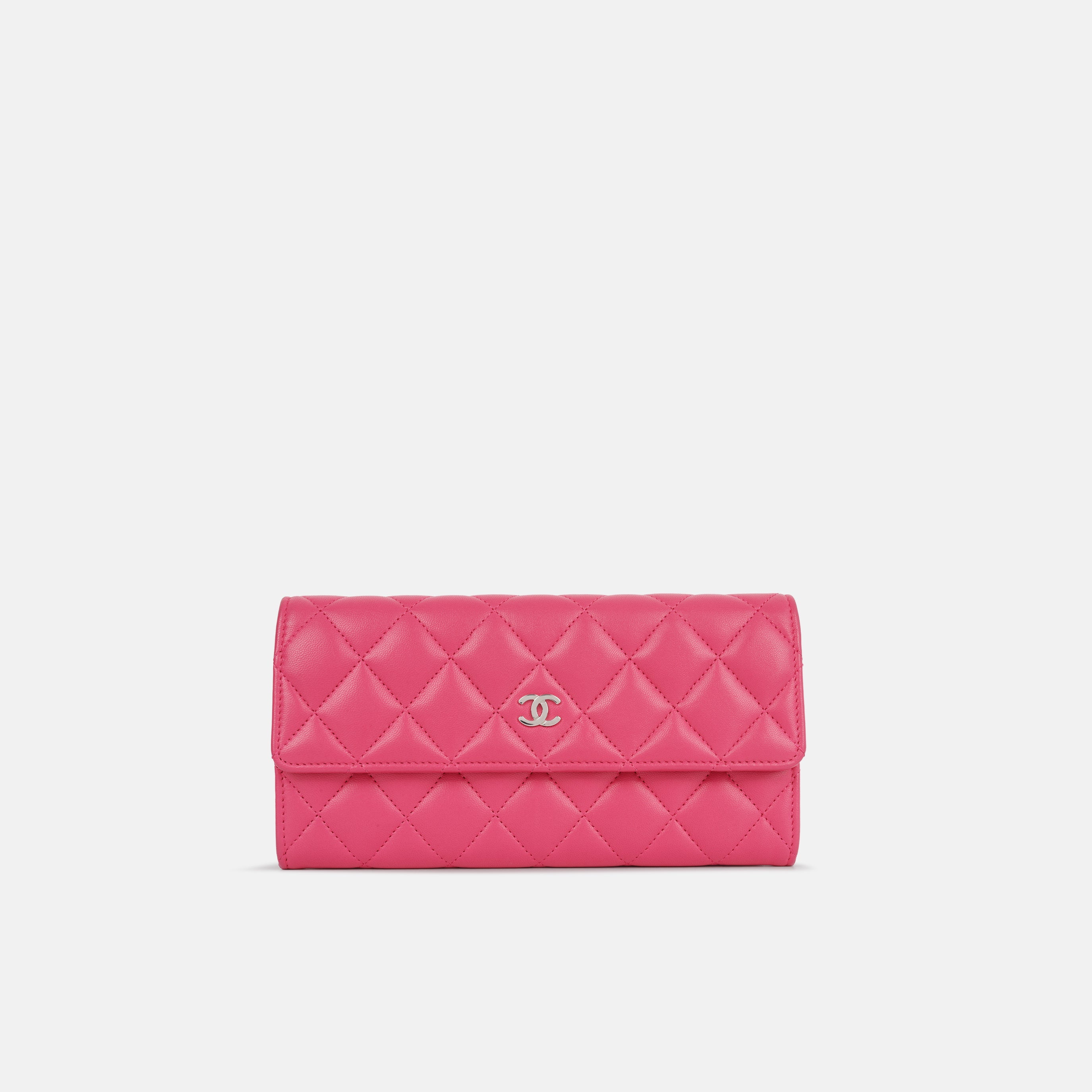 Long Classic Flap Wallet - Pink Lambskin | Silver Hardware