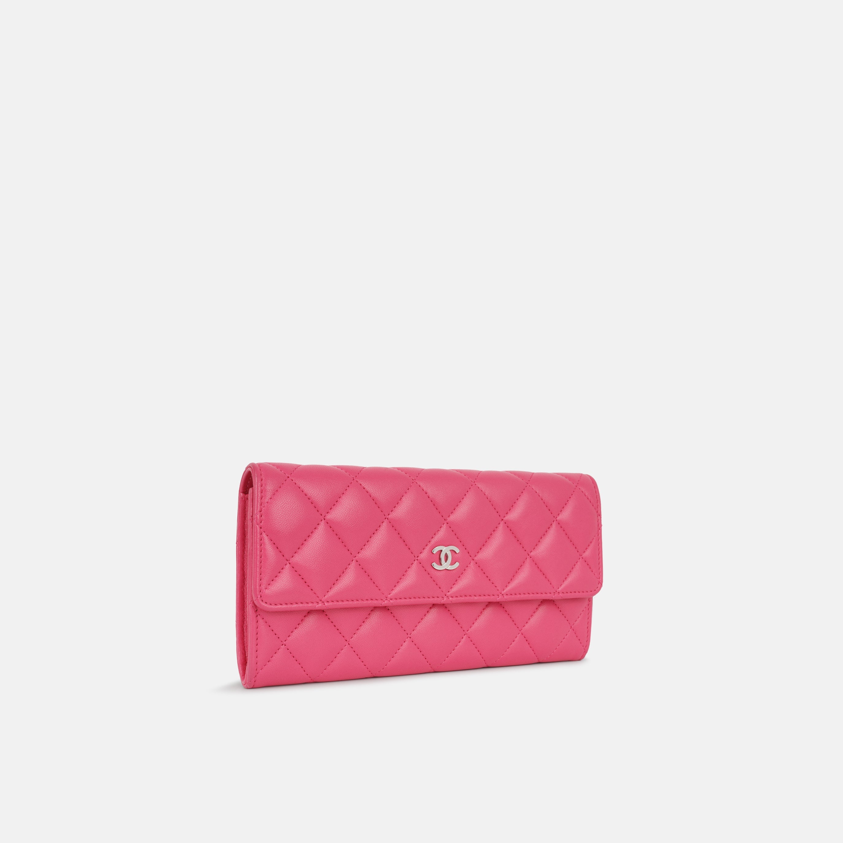 Long Classic Flap Wallet - Pink Lambskin | Silver Hardware