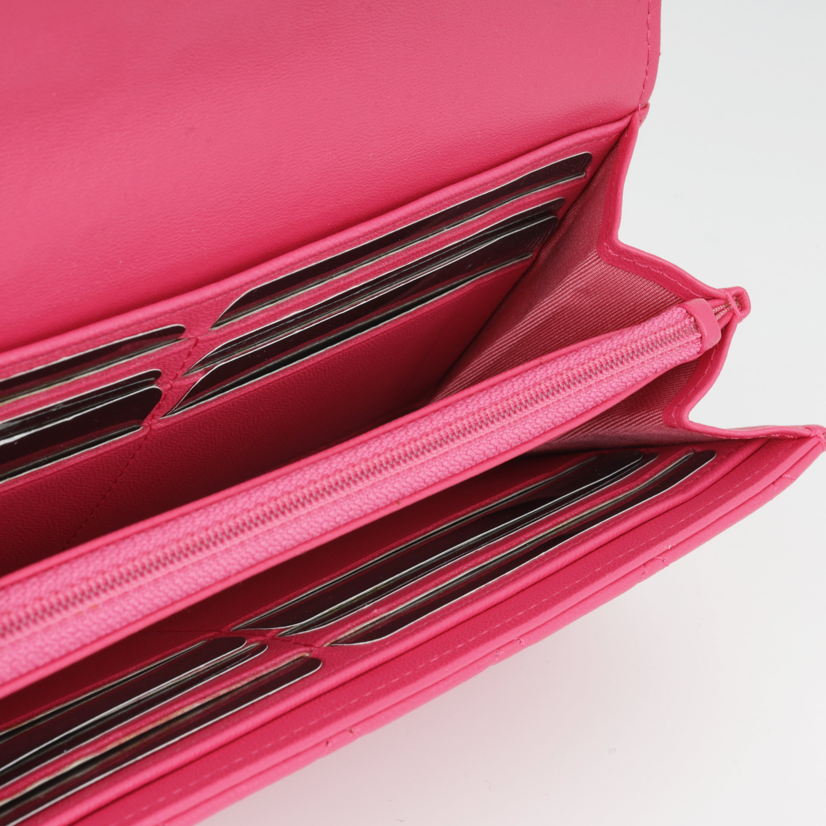 Long Classic Flap Wallet - Pink Lambskin | Silver Hardware