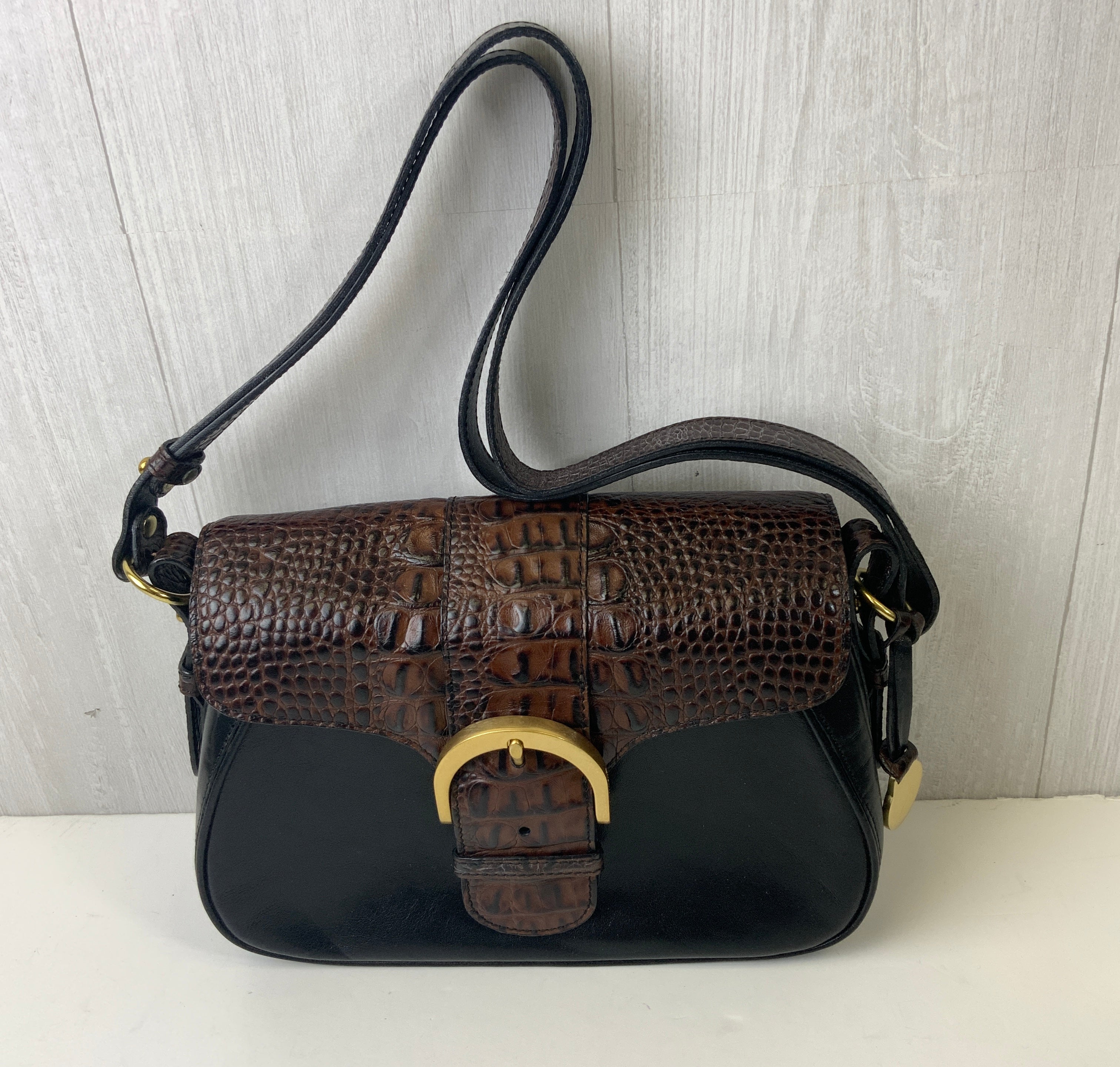 Handbag Designer By Brahmin In Black & Brown, Size:Medium