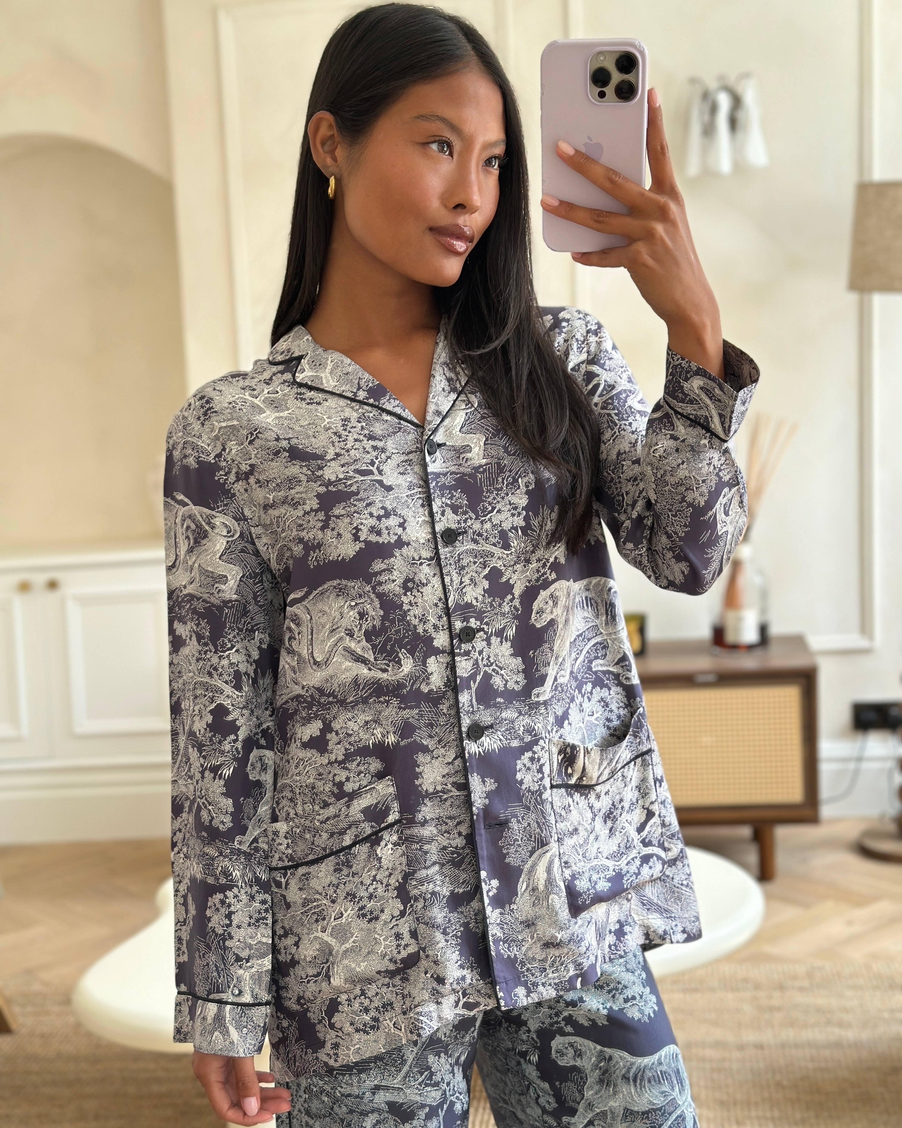 Christian Dior Purple Toile Du Jouy Silk Button Down Shirt Size FR 34 (UK 6)