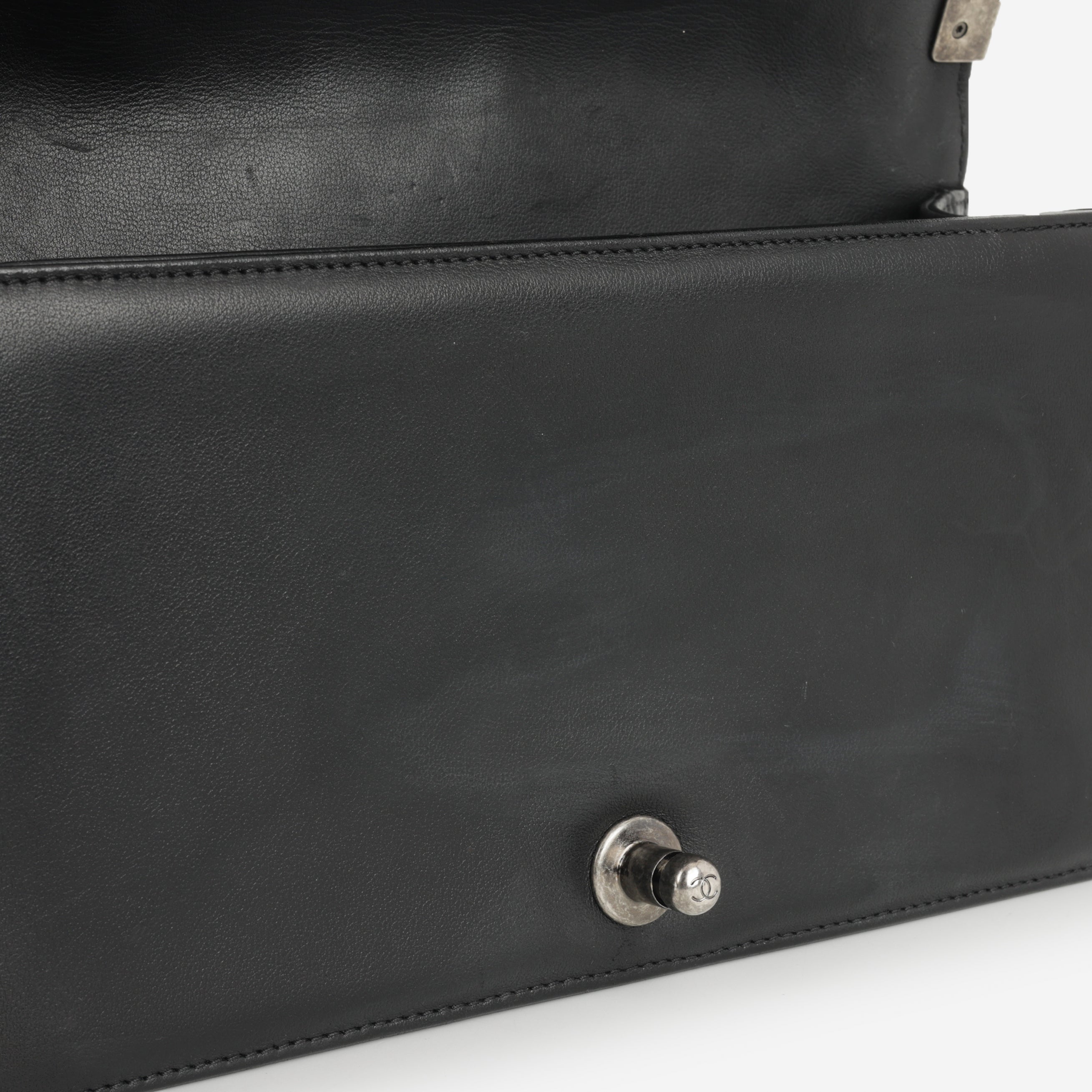 Chanel Old Medium Boy Bag - Black Lambskin | Ruthenium Hardware