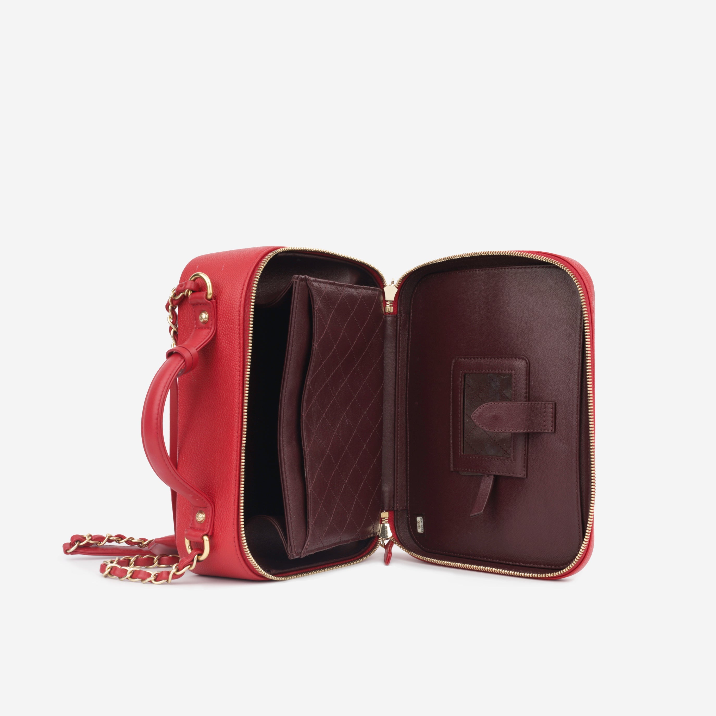 Chanel Large CC Filigree Vanity Case - Red Caviar | Gold Hardware