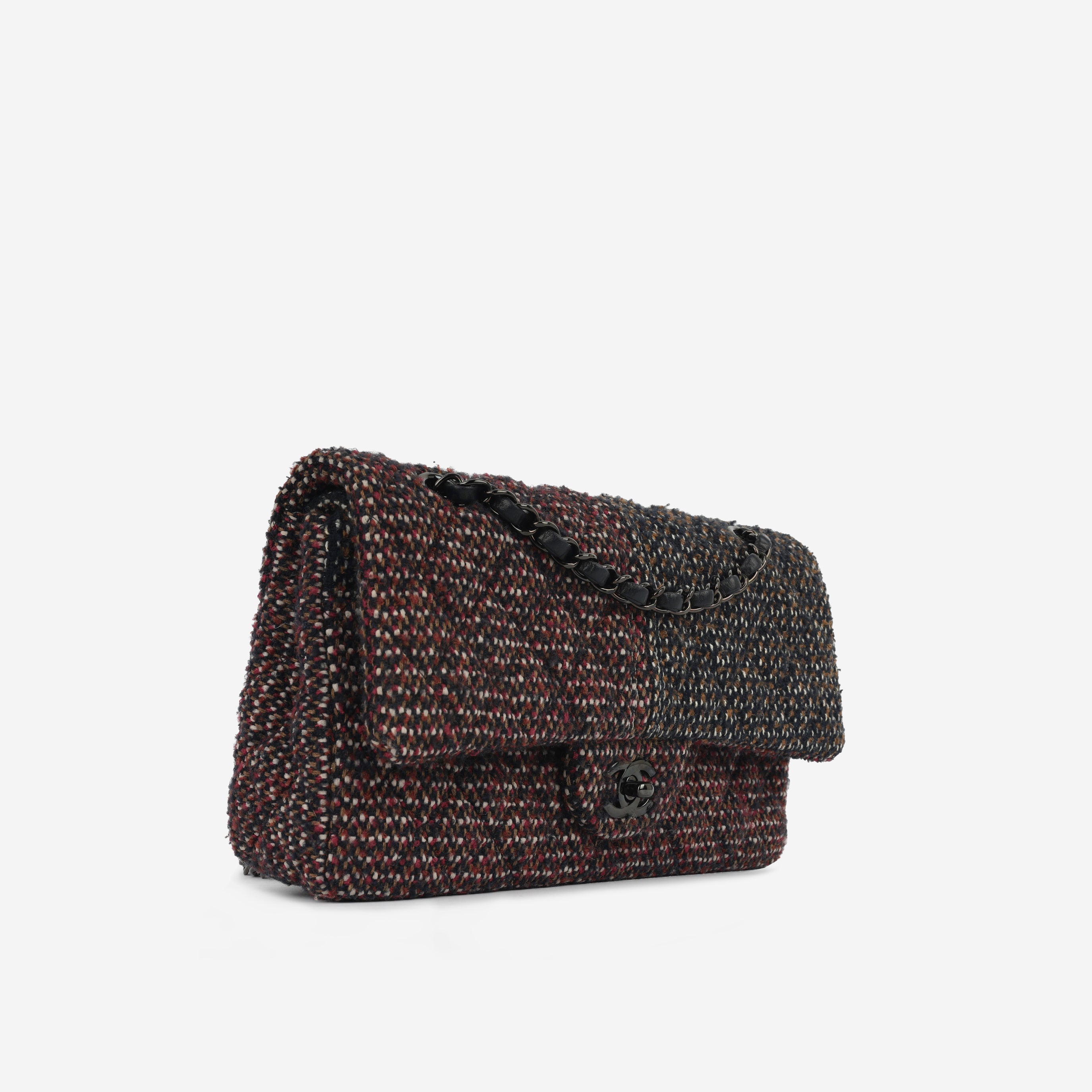 Medium Classic Flap - Red / Navy Tweed | Black Hardware