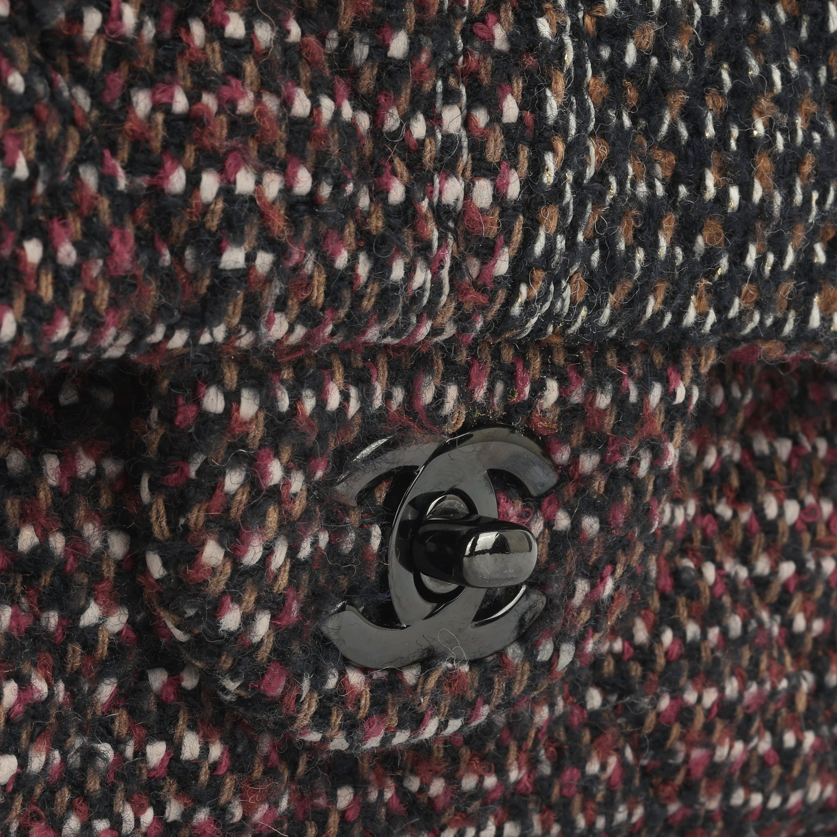 Medium Classic Flap - Red / Navy Tweed | Black Hardware