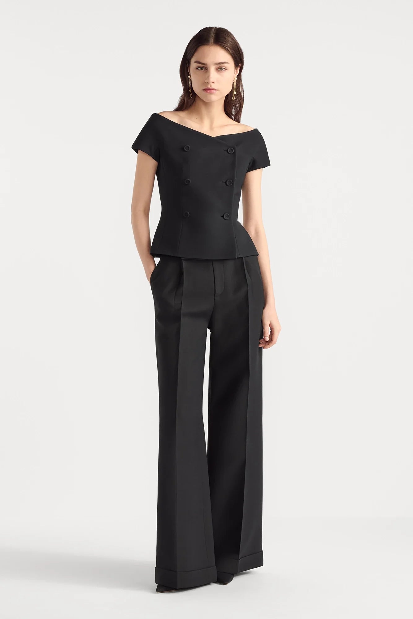 Christian Dior Off Shoulder Barr Jacket with Wide Leg Trouser Set Size UK 14 RRP Jacket £3200 Trouser RRP £1700