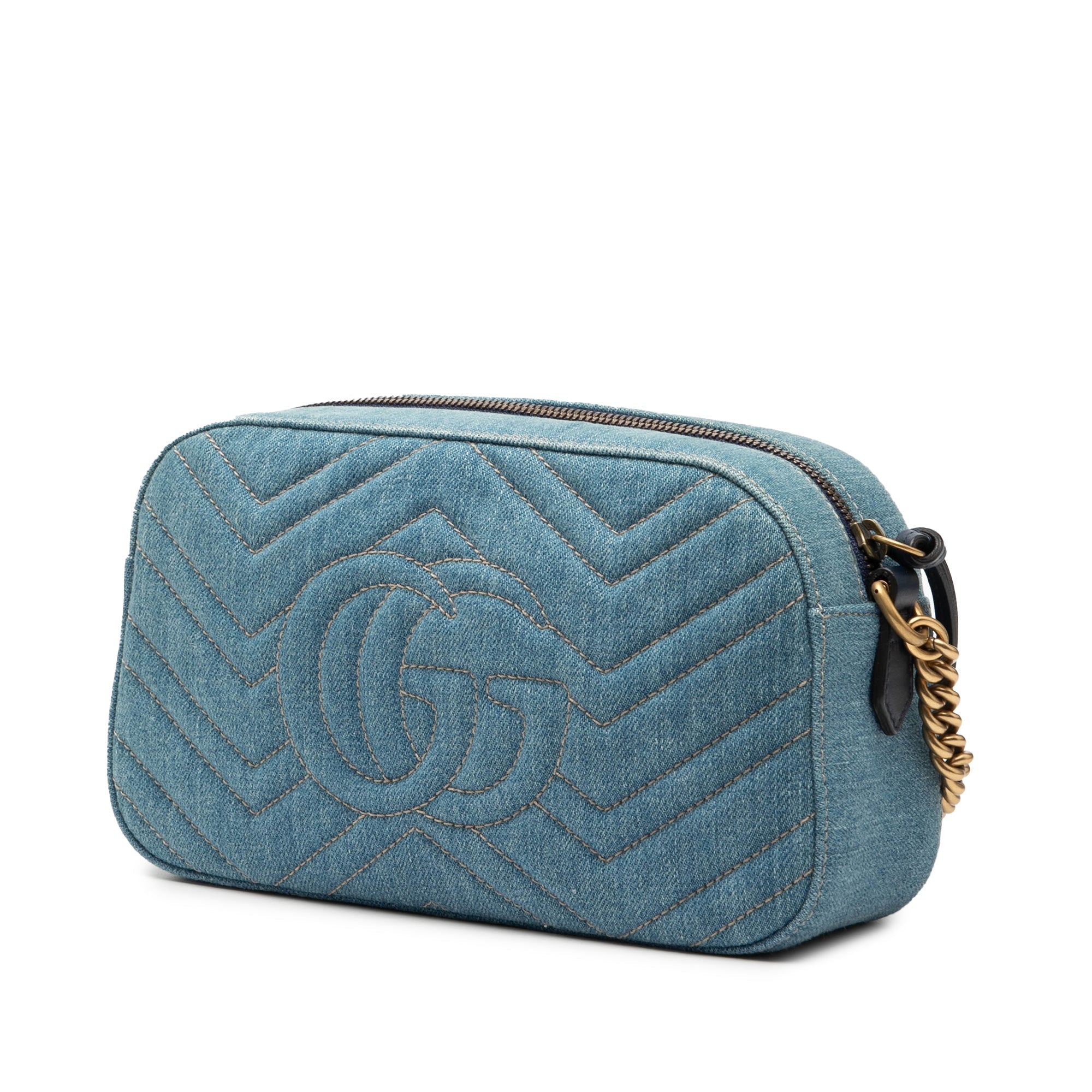 Pearly GG Marmont Shoulder Bag Matelasse Denim Small