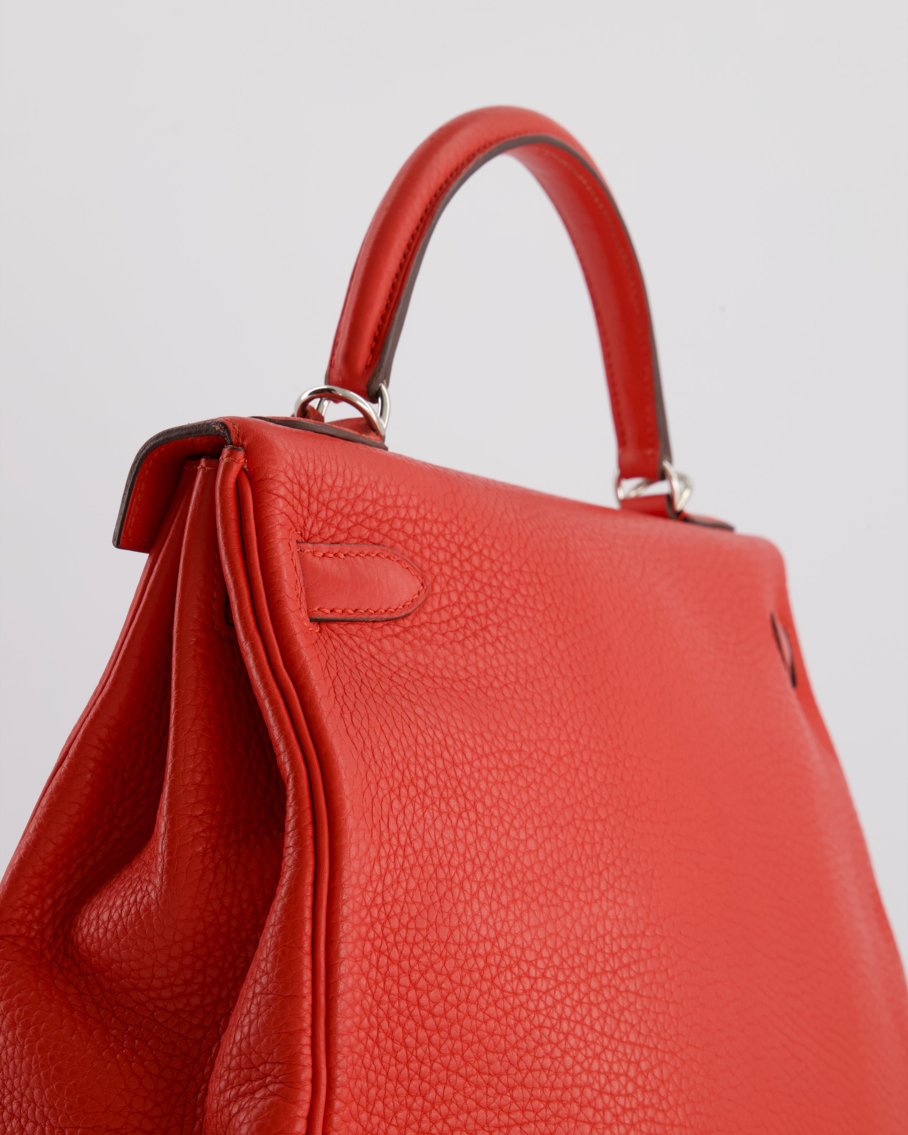 Hermès Kelly 32 Retourne Bag in Geranium Togo Leather and Palladium Hardware