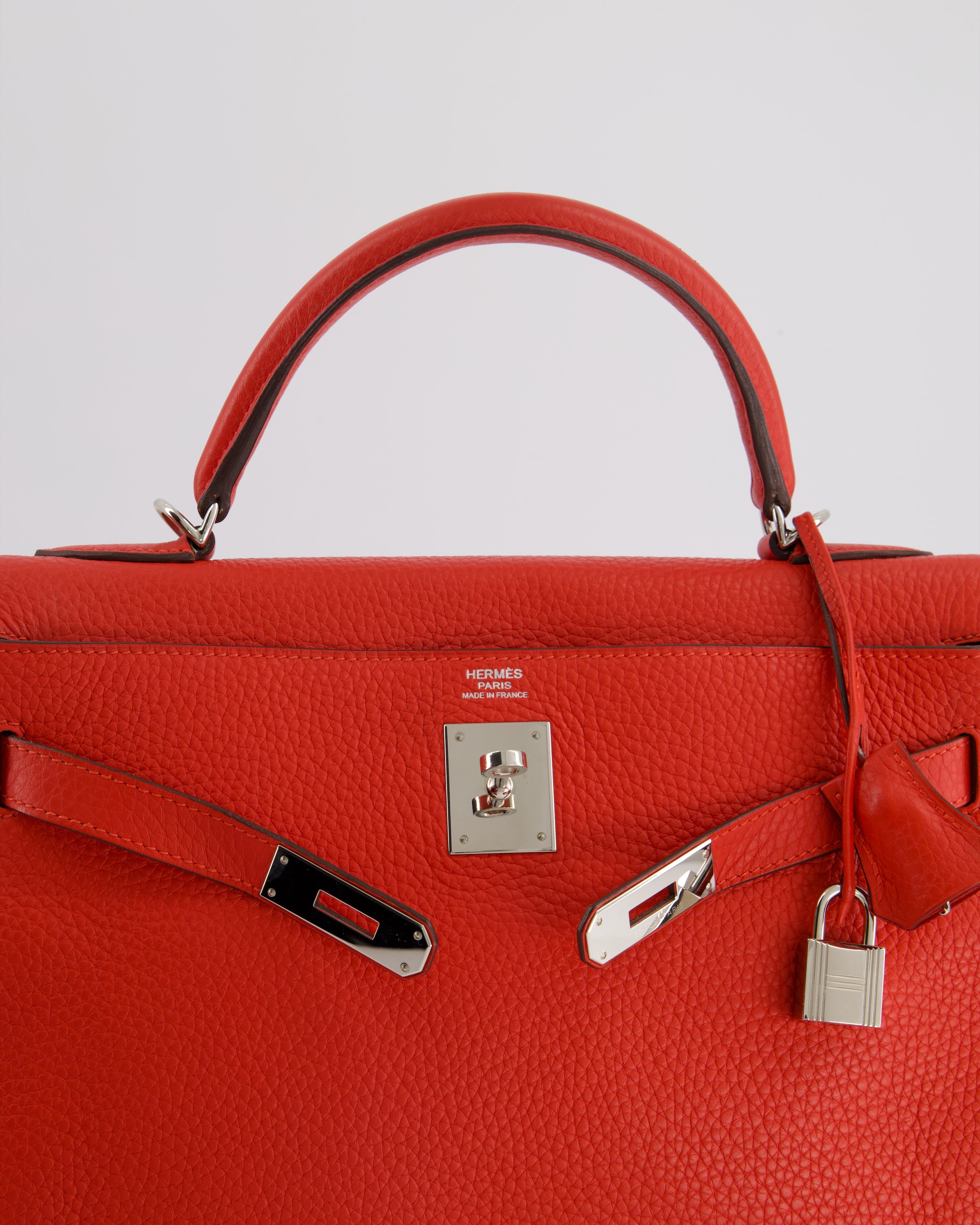 Hermès Kelly 32 Retourne Bag in Geranium Togo Leather and Palladium Hardware