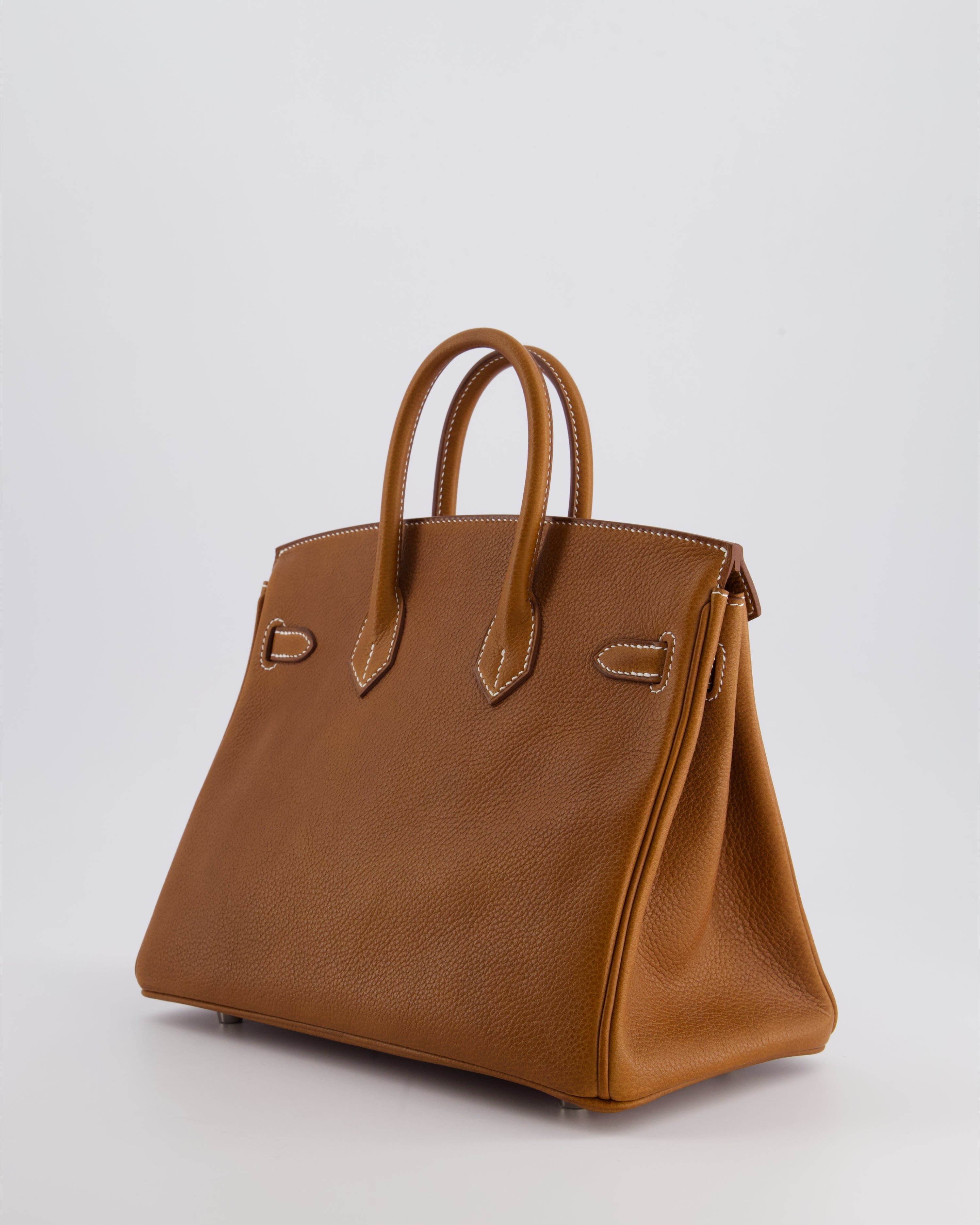 *NEW STAMP* Hermès Birkin 25 Retourne Bag in Fauve Barenia Faubourg Leather and Palladium Hardware