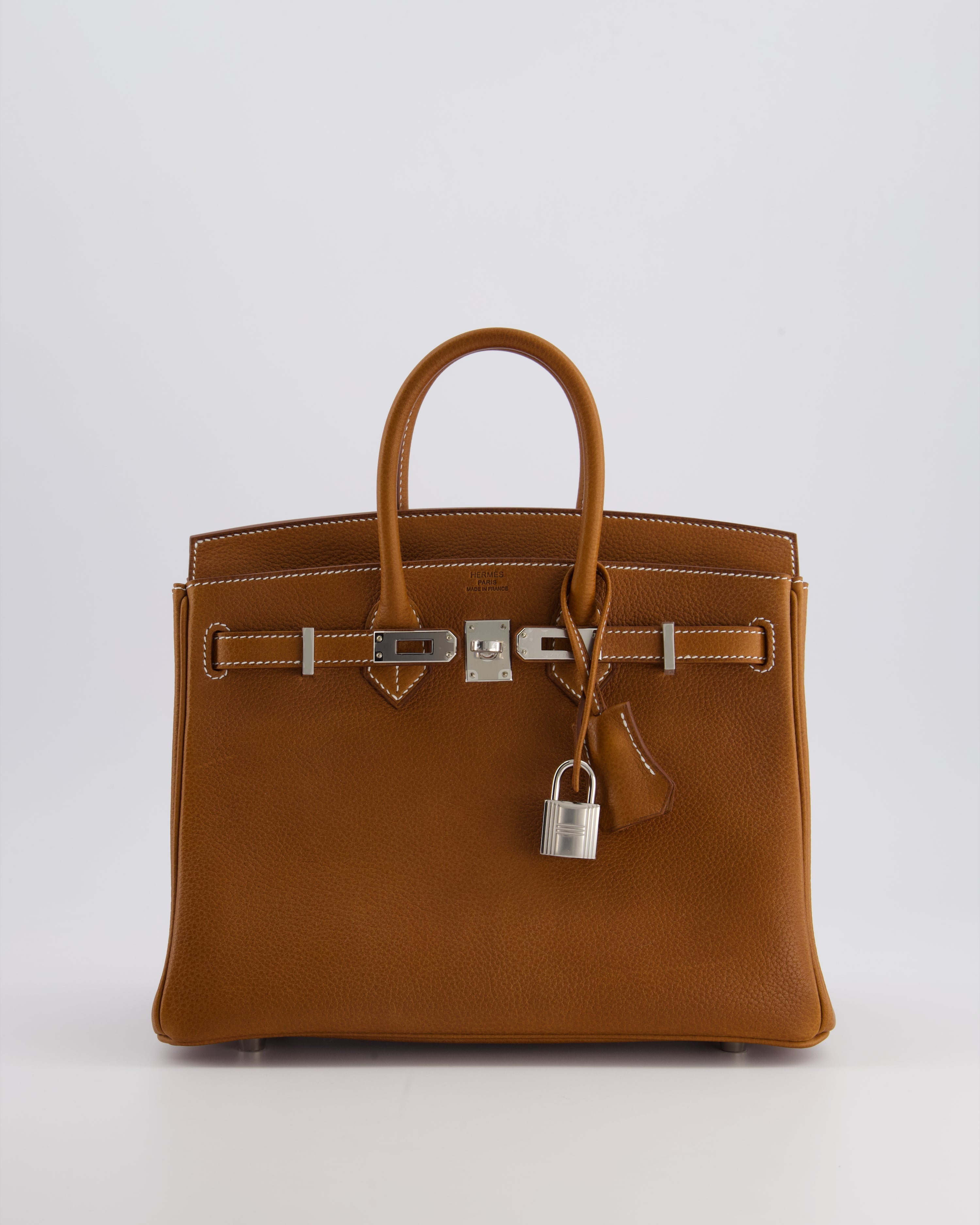 *NEW STAMP* Hermès Birkin 25 Retourne Bag in Fauve Barenia Faubourg Leather and Palladium Hardware