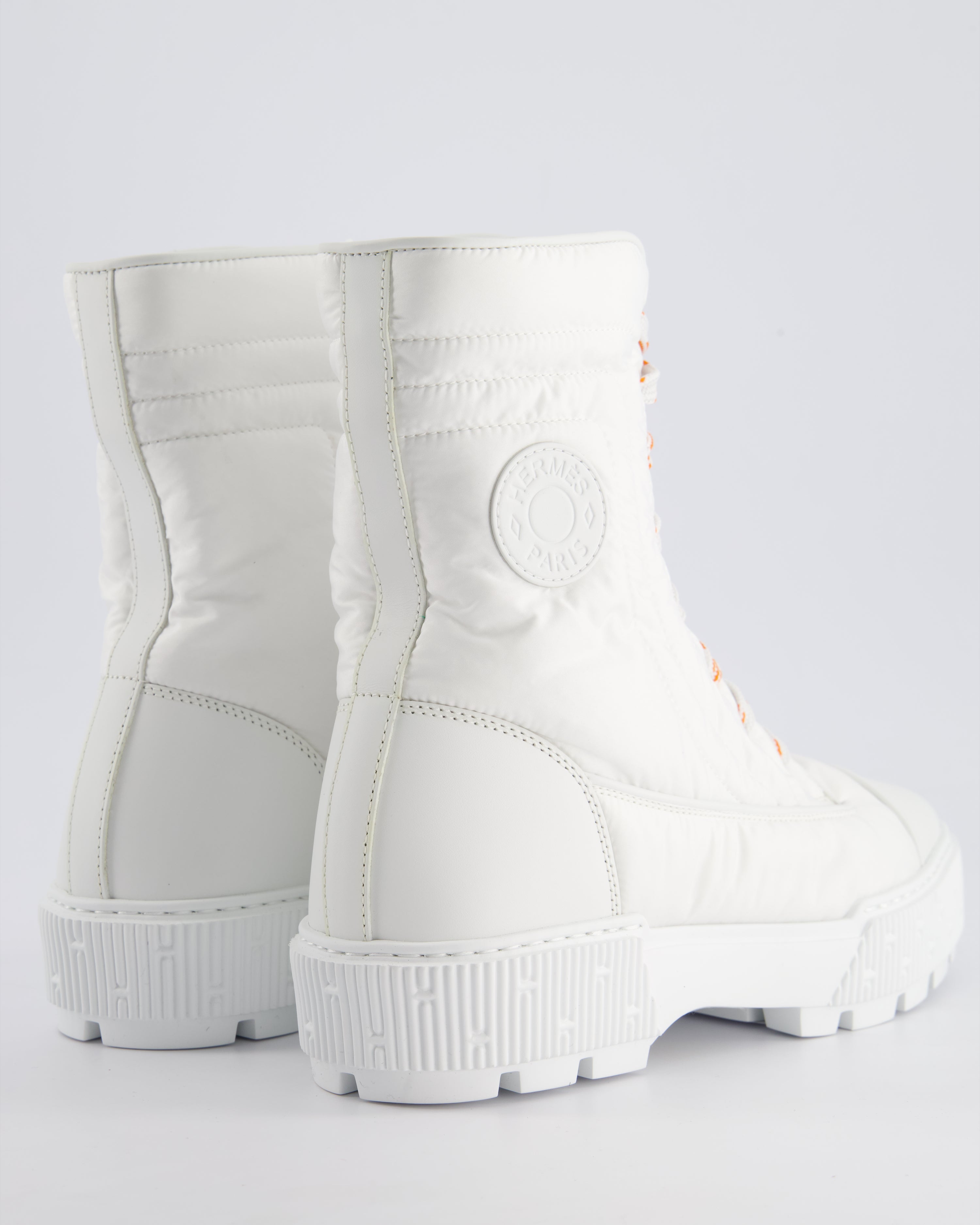 Hermès White Leather and Nylon Fresh Ankle Boots with Orange Laces Size EU 39.5 RRP £990